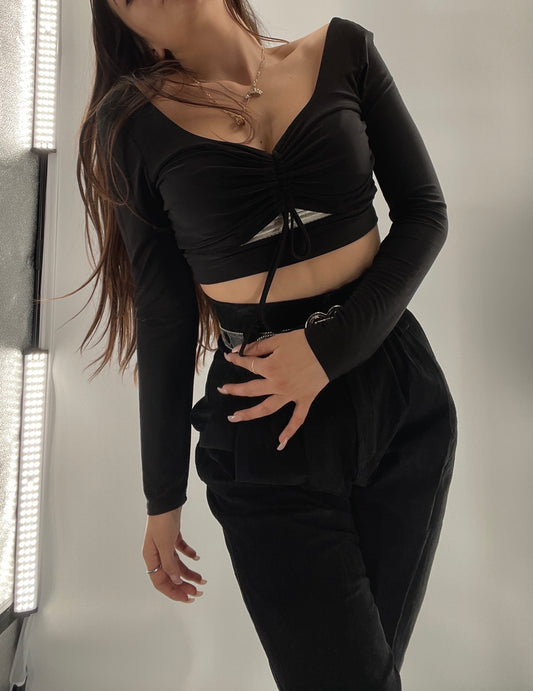 Black Long Sleeve with Ruched Bust and Keyhole (Medium)