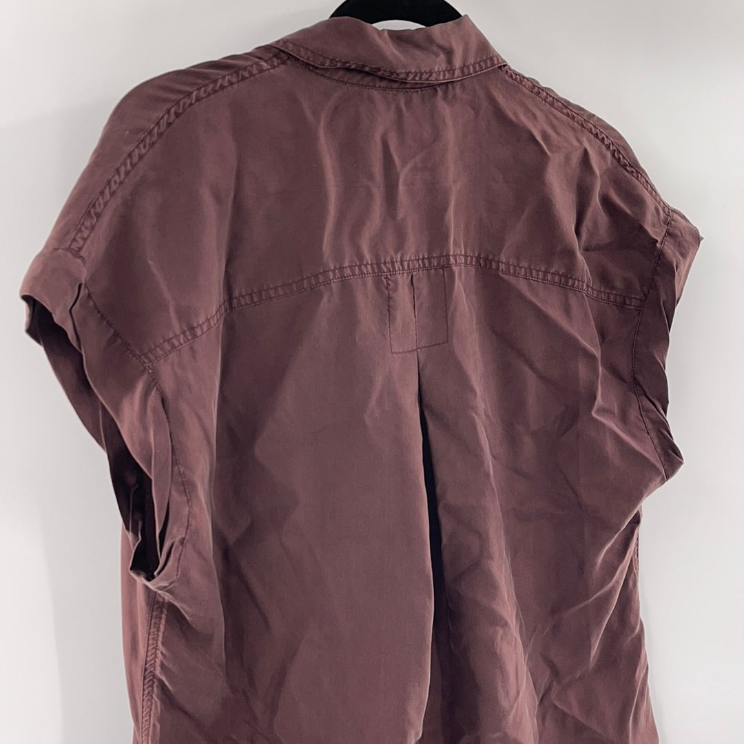 Free People 100% Silk Brown Button Up (XS)