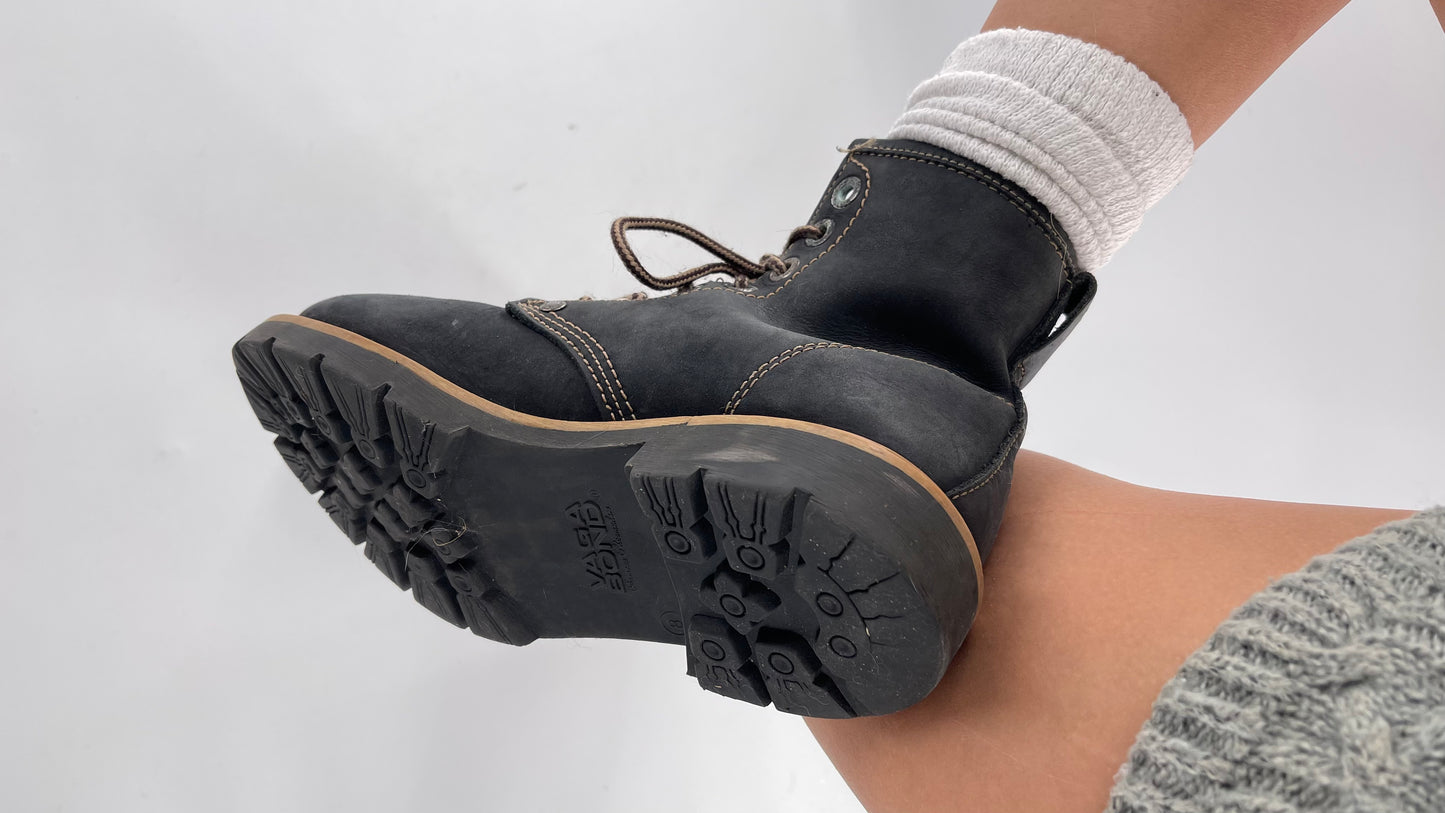 Vagabond Leather Lace Up Combat Charcoal Boots - Size 8