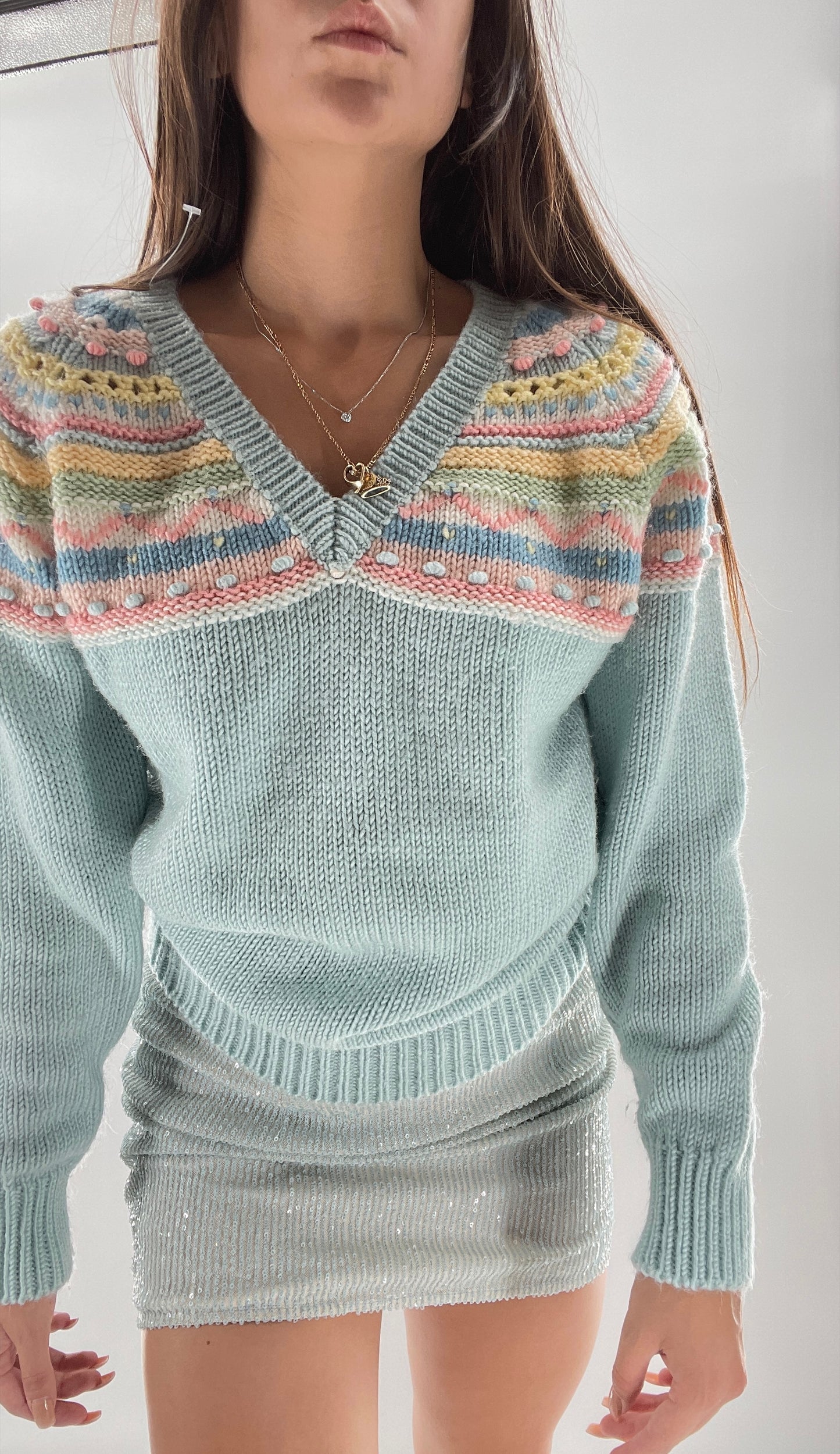Adorable Pastel Vintage Knit Sweater (Large)