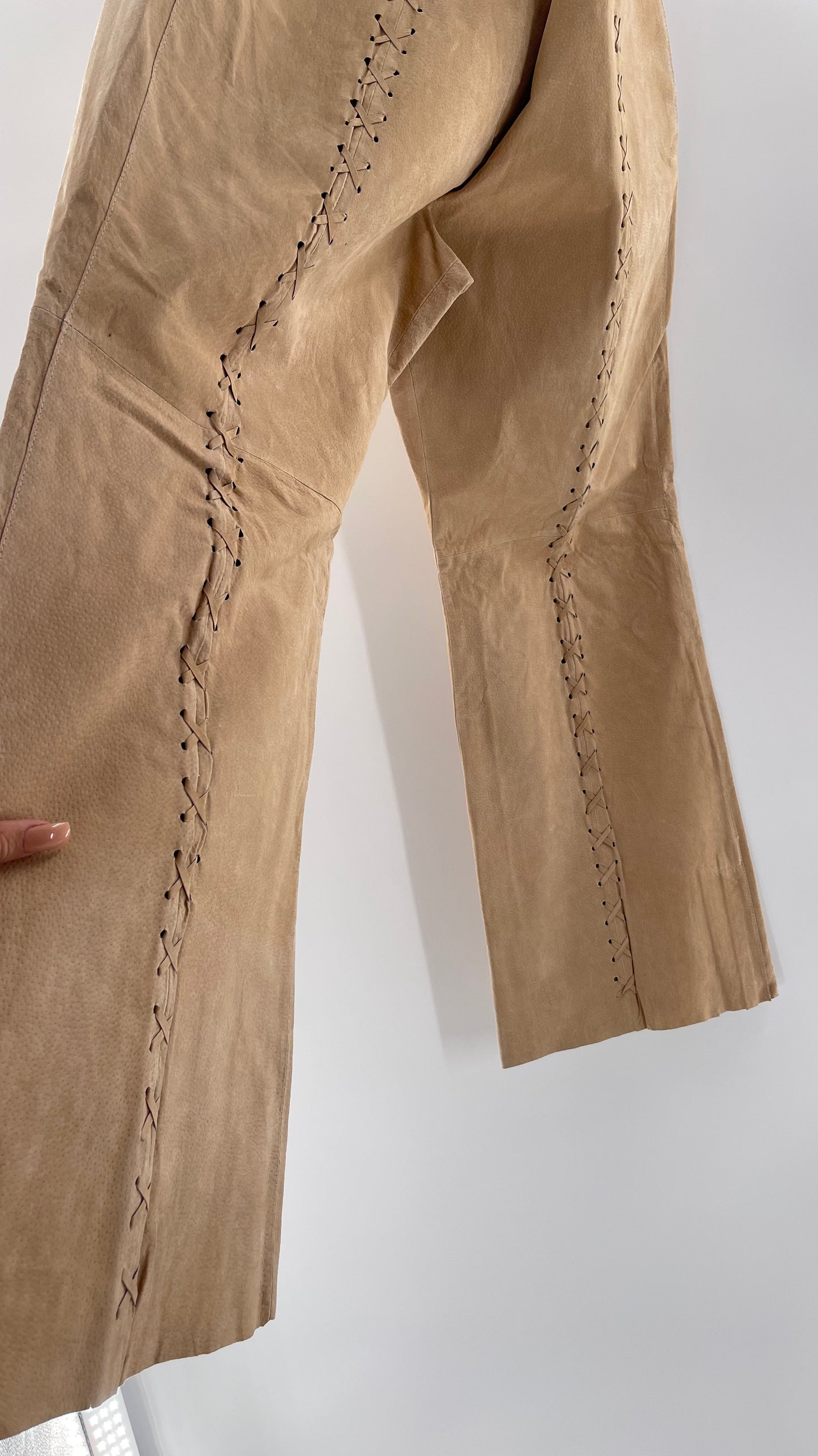 Vintage HYPOACTIVE Tan Leather Lace Up Plus Size Flare Pants (22W)