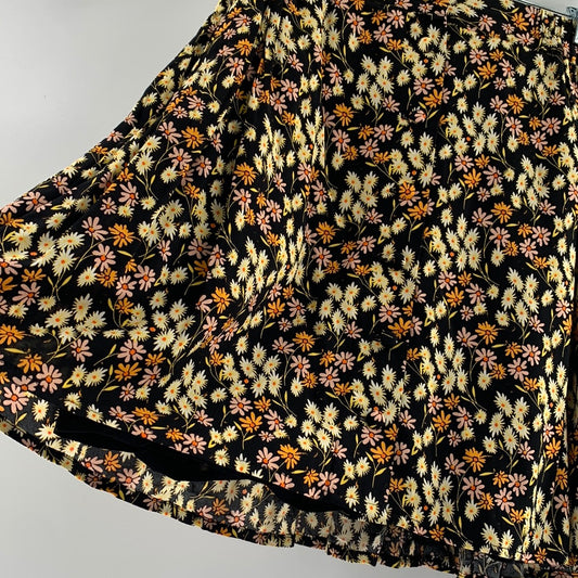 Urban Outfitters Black With Yellow Pink  and Orange Flowers , Small Buttons Details on Front of Mini Skirt ( Size XS)