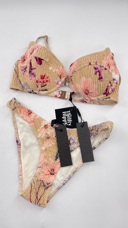 TRIANGL 2pc Tan Floral Smocked Bikini Set with Tags (Small)