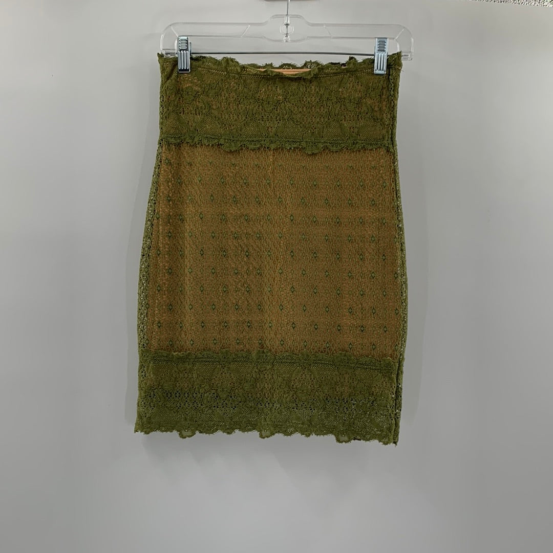 Nightcap Clothing - Free People - Green Lace Mini Skirt (Size 3)