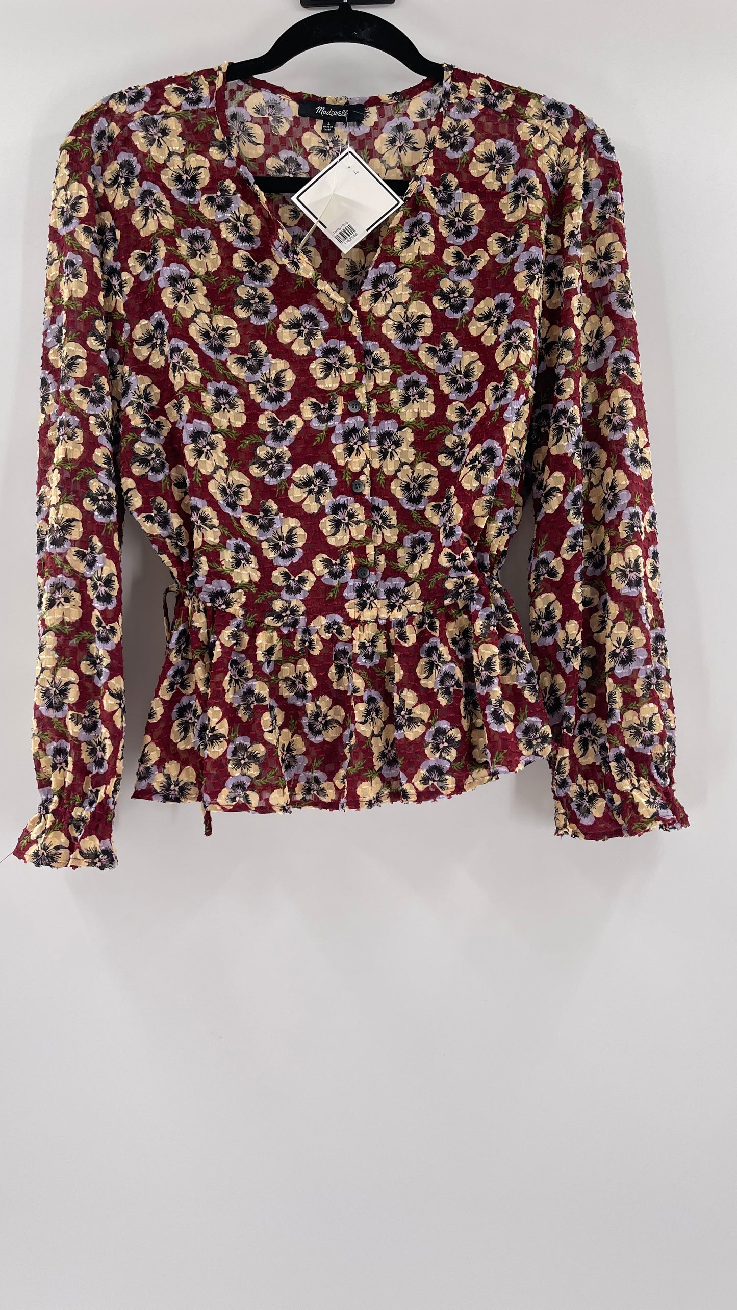 Madewell Burgundy Floral Blouse (Large)