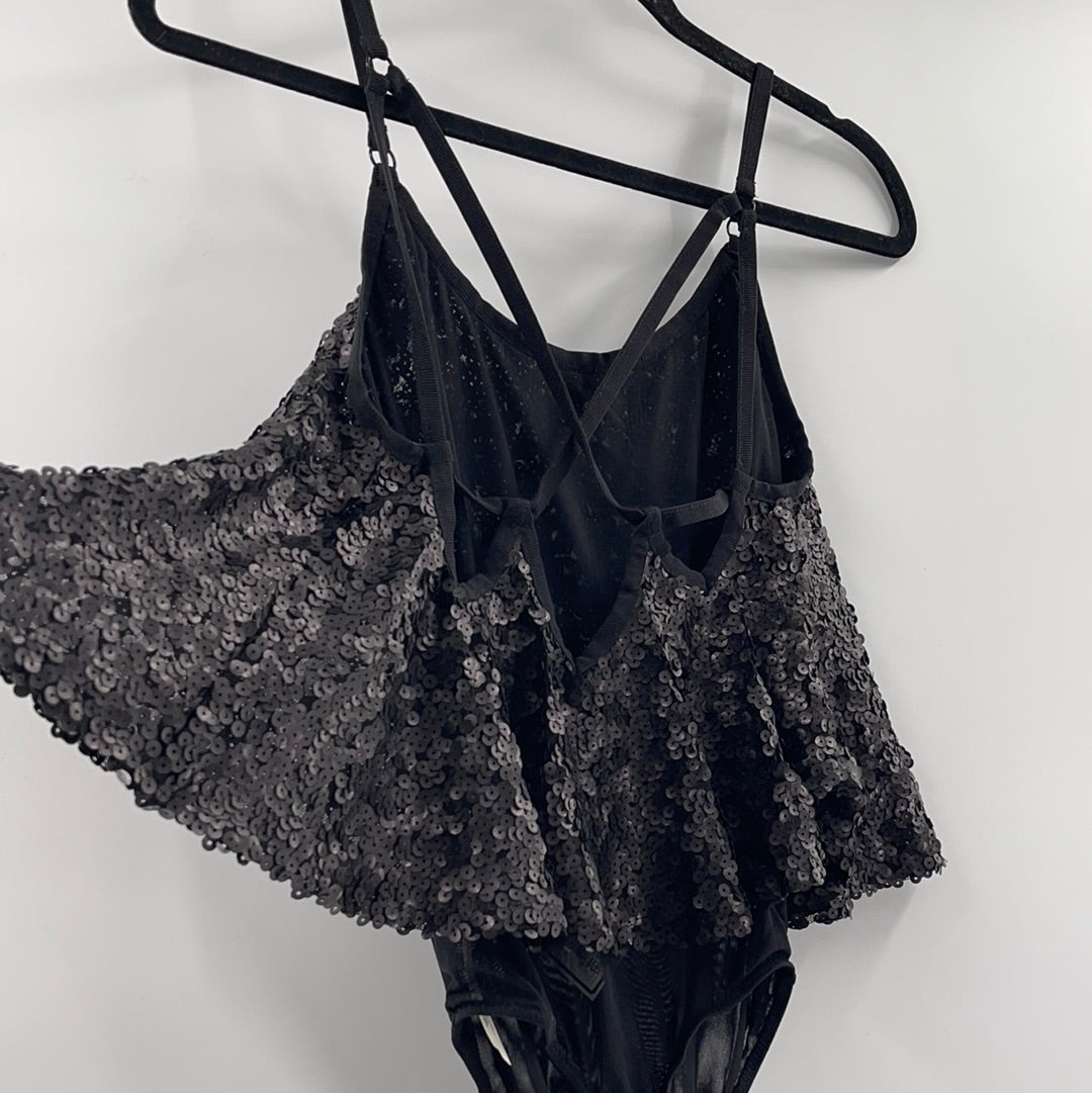 Free People Black Sequin Bodysuit (M)