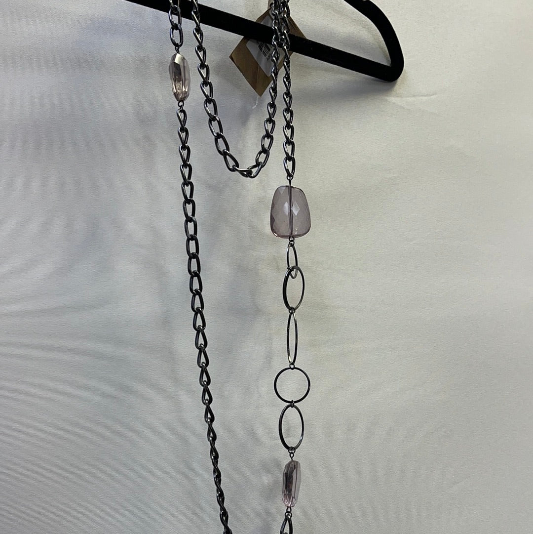 Vintage dark grey chain necklace with plastic stones + rings