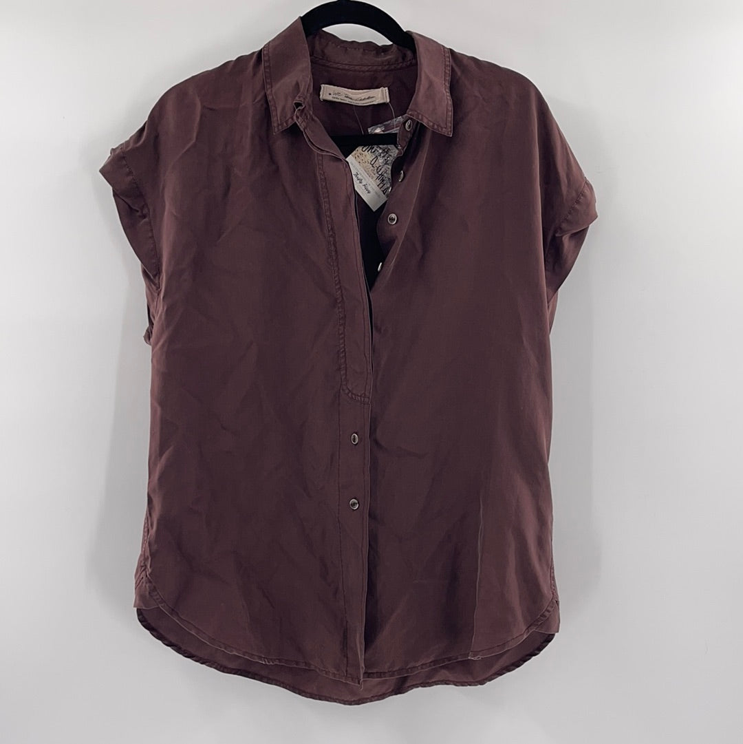 Free People 100% Silk Brown Button Up (XS)