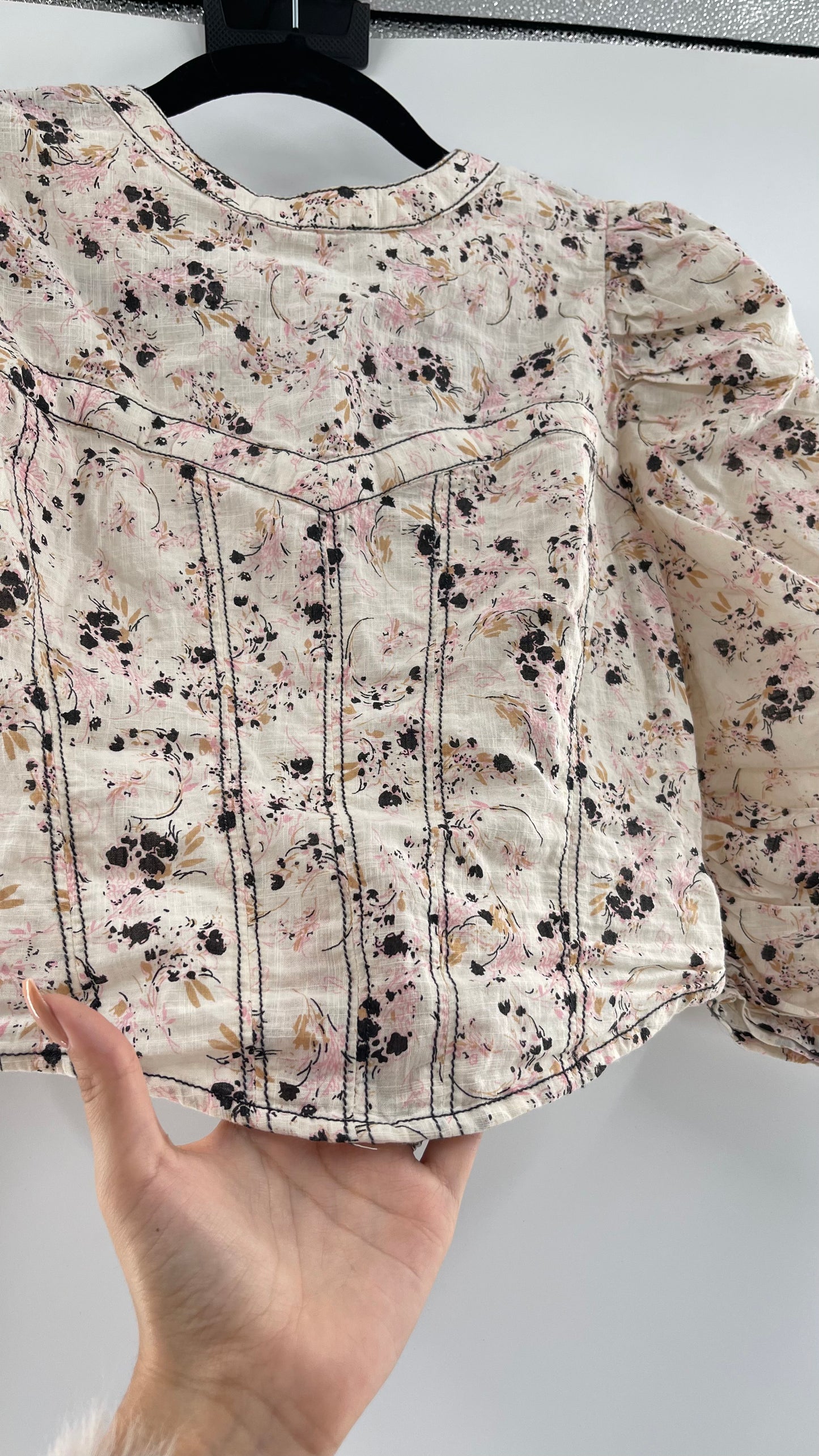 Free People Floral Backless Corset Stitch Blouse (XS)