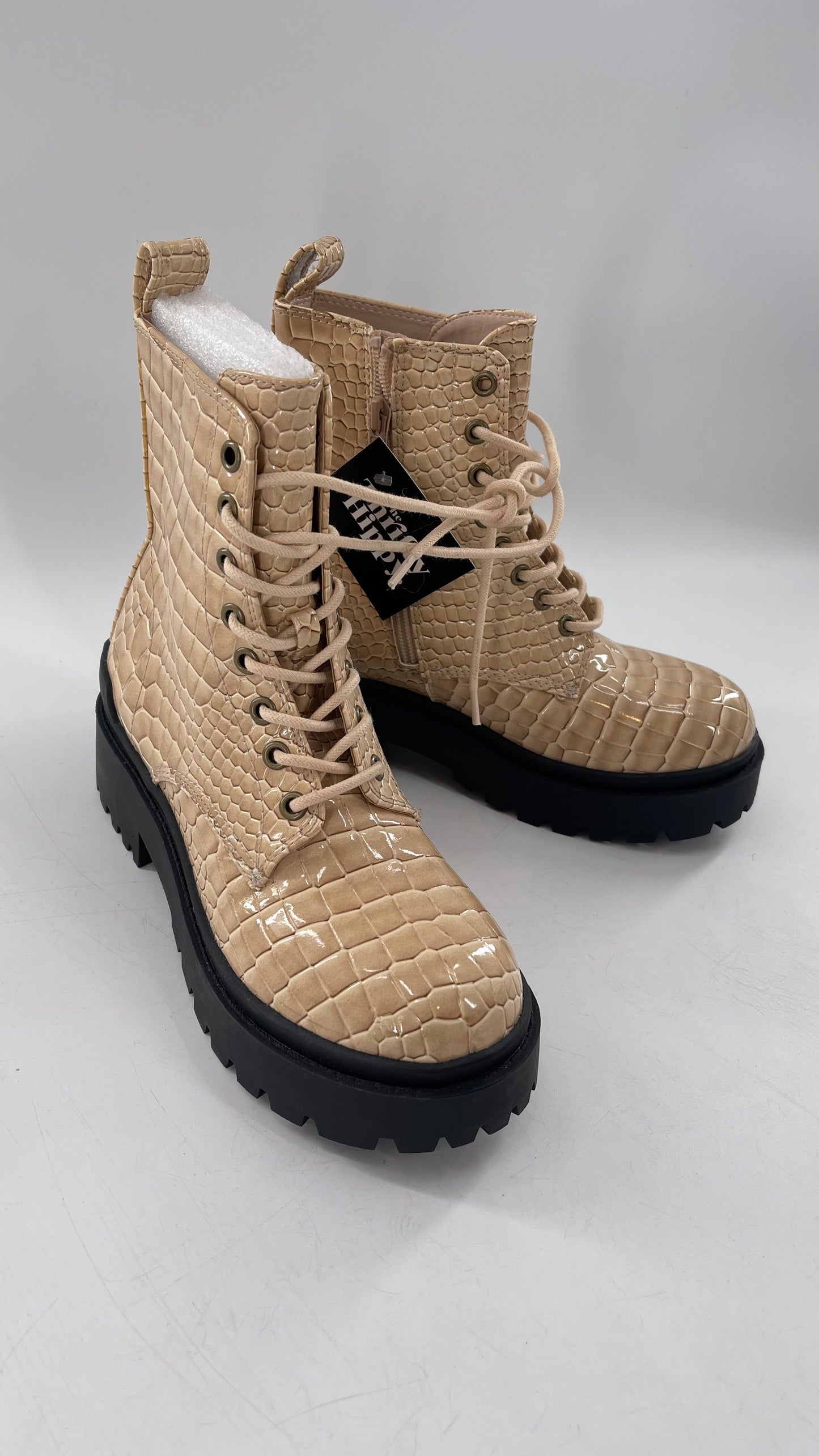 Urban Outfitters Beige Crocodile Embossed Combat Boots(7)
