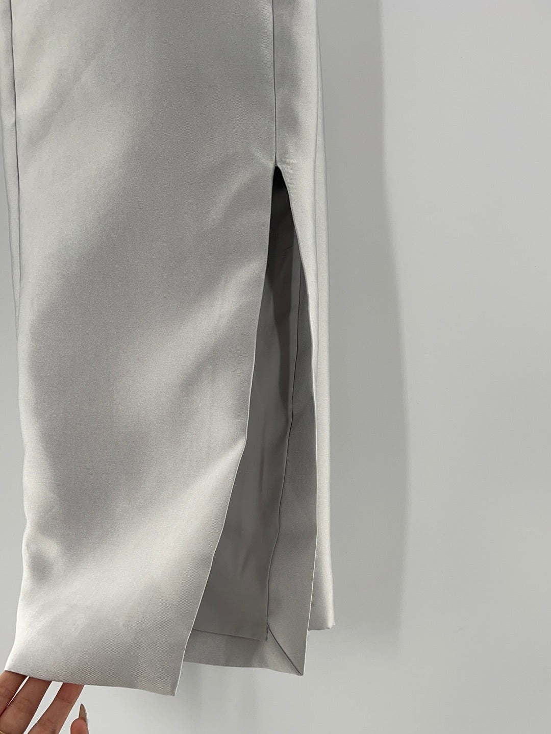 Keepsake - Anthropologie - Satin Silver Sleeveless Maxi Dress  With Spaghetti Straps (Size L) - With Tag -