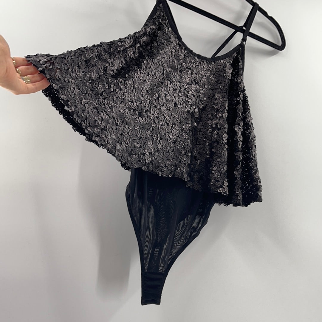 Free People Black Sequin Bodysuit (M)