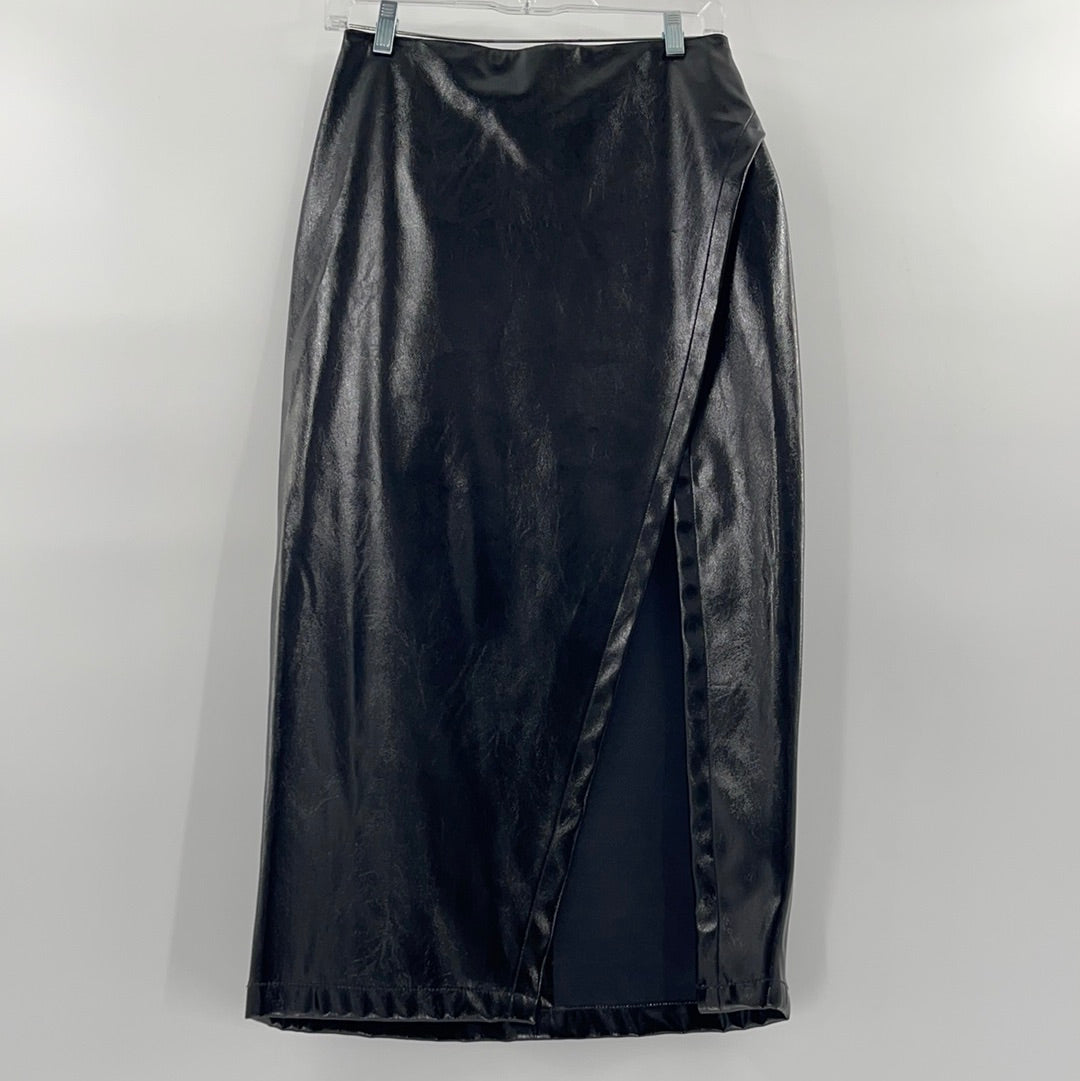Capulet  Free People Black Vegan Leather  Mid Calf Front Slit (Size XS)