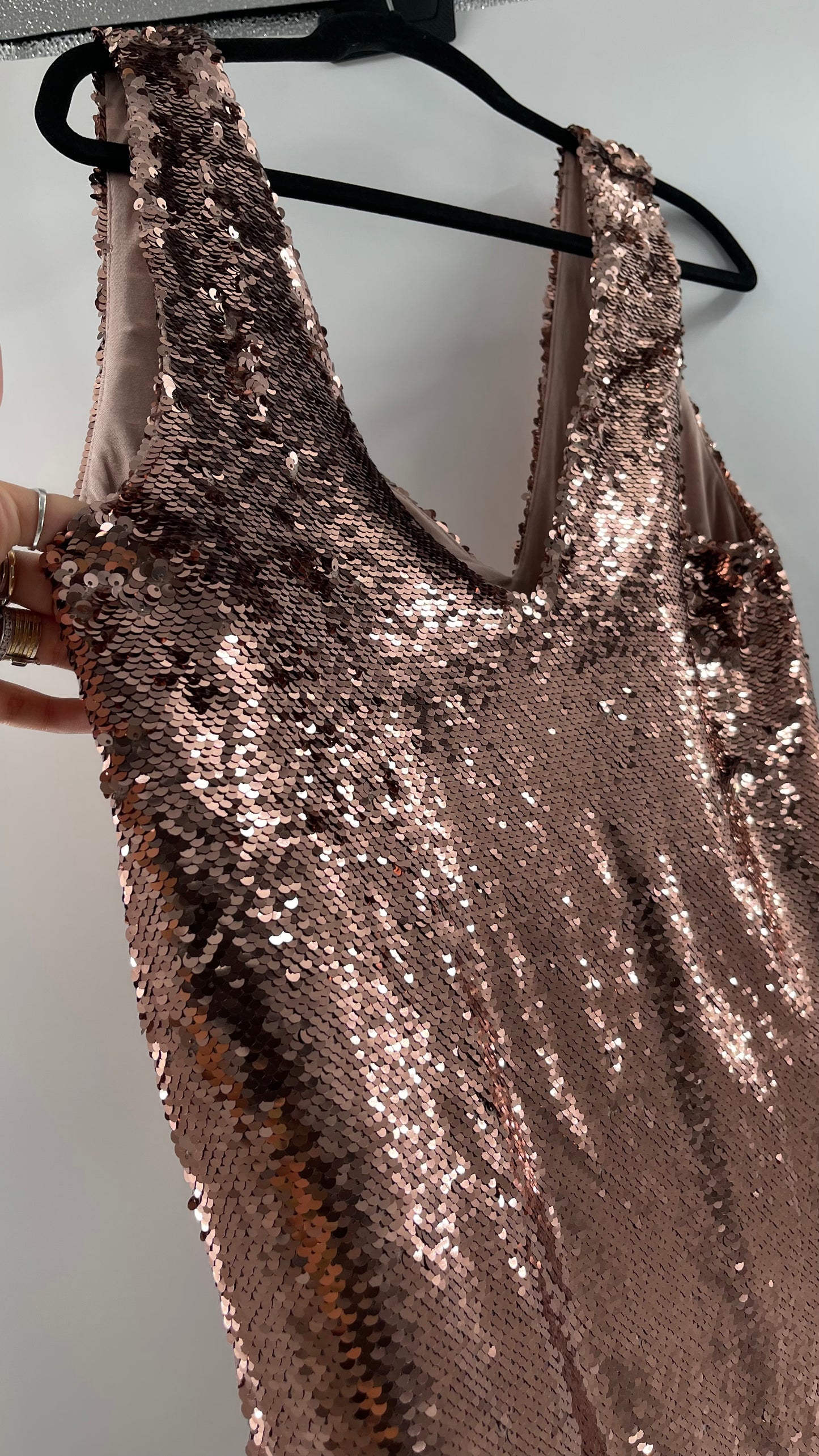 Free People X BB Dakota A Pretty Penny Rose Gold/Copper Sequin Dress (Medium)