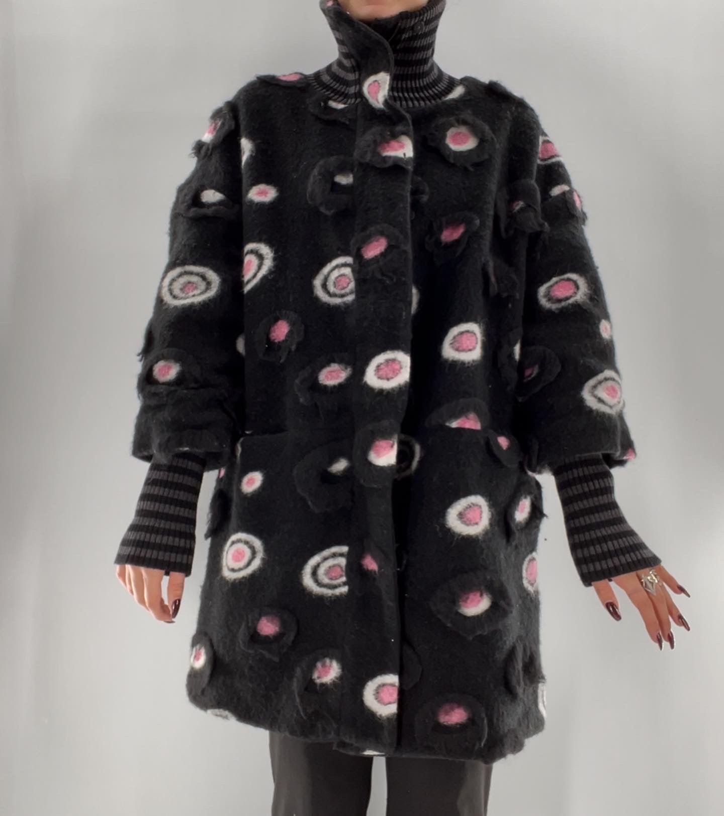 Rara Arvis Black + Pink Textured Circle Pattern Coat