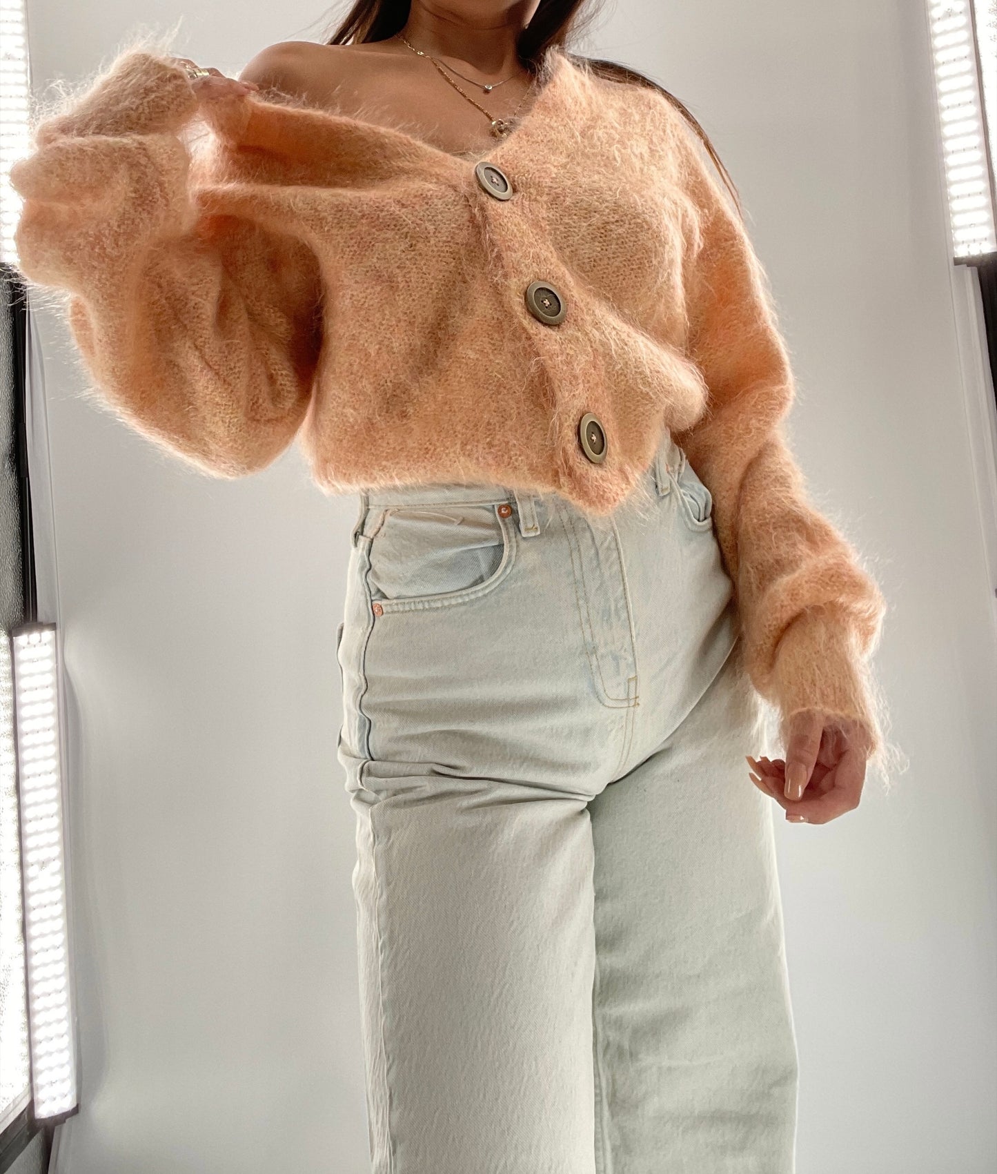 Free People Salmon Mohair Cropped Cardigan (Small)