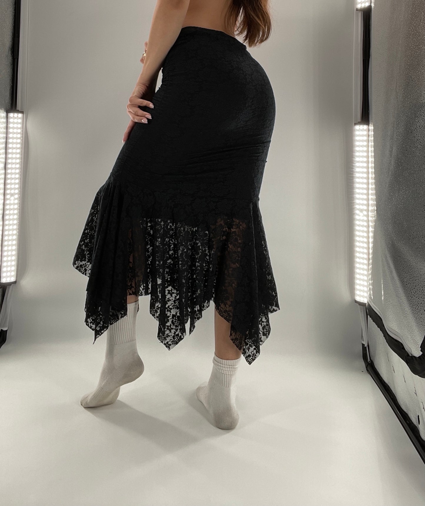 Vintage KOJIYOHJI Black Lace Dress/Skirt w Hankerchief Hem (Medium)
