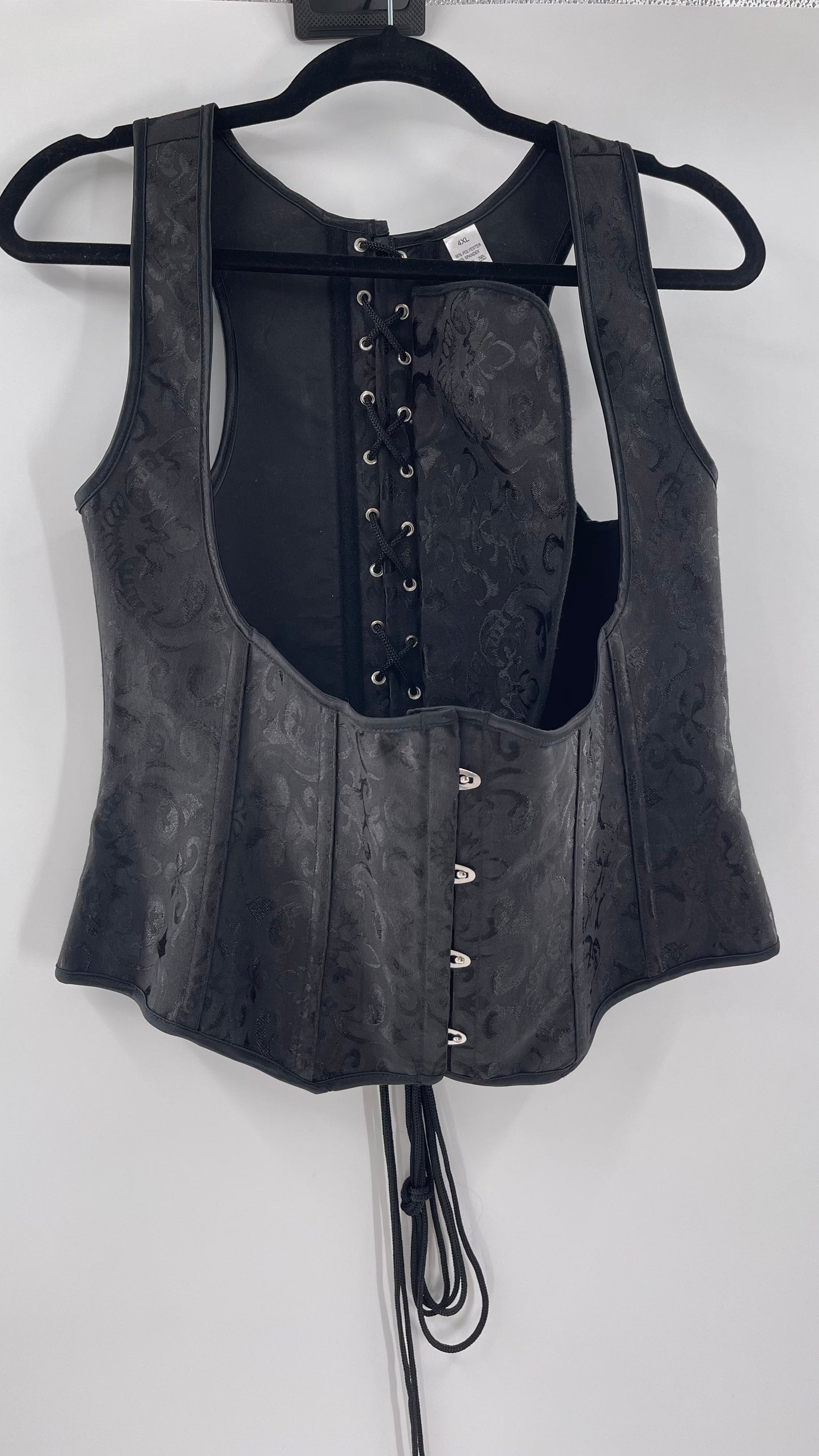 Black Satin Brocade Underbust Corset (4XL)