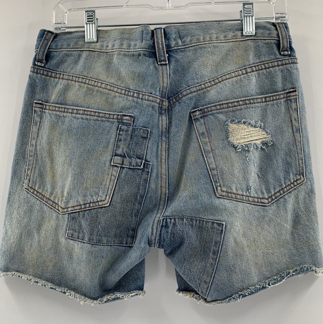 Free People - We the People - Light Wash Patched Denim Shorts( Size 25)