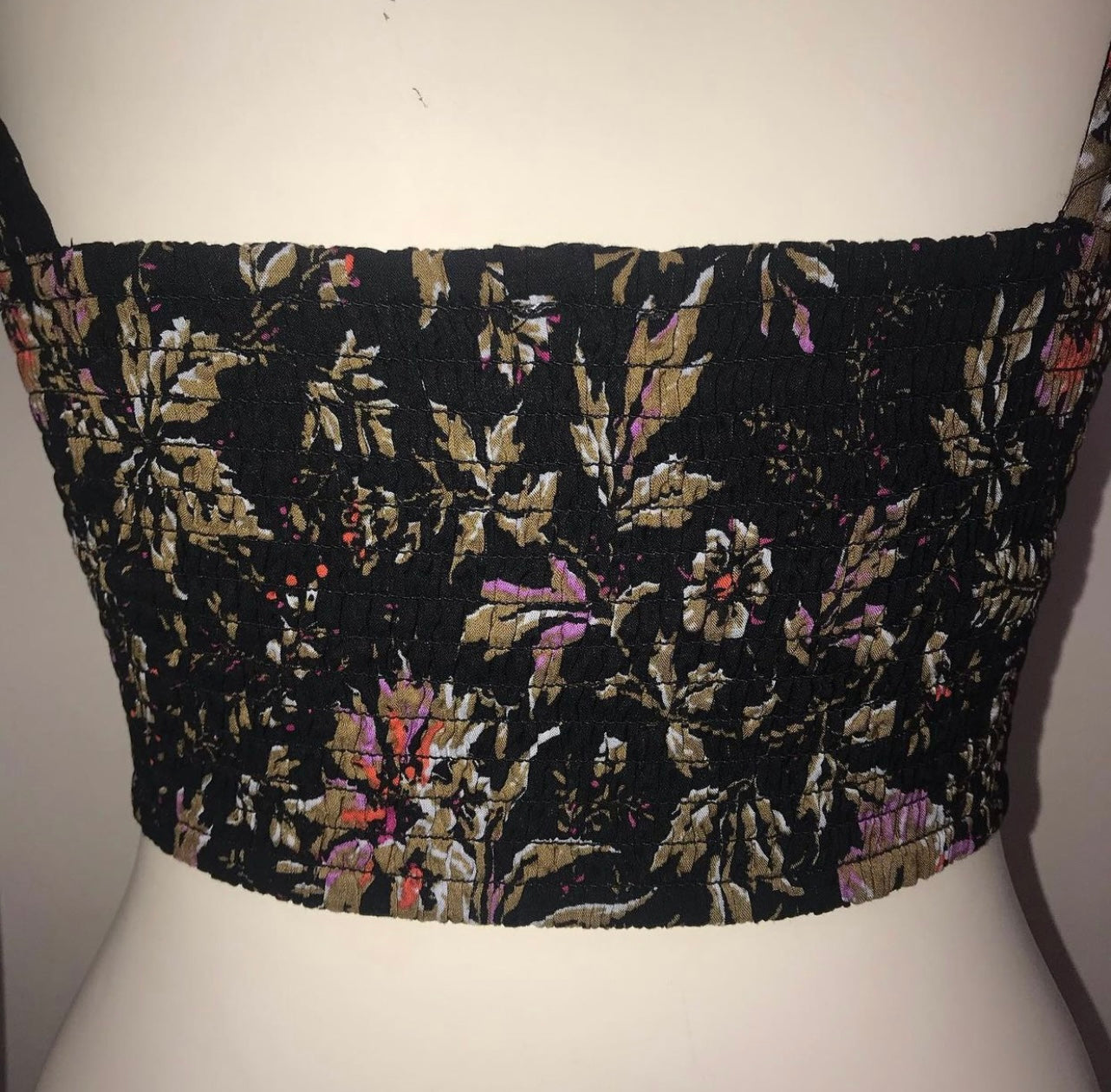 Intimately Free People Black Floral Cropped Tank (XL)