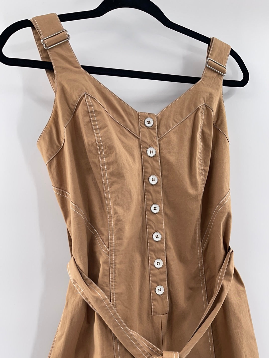 Current Air Anthropologie - Button Up Brown Adjustable Straps Jumpsuit (Size Small)