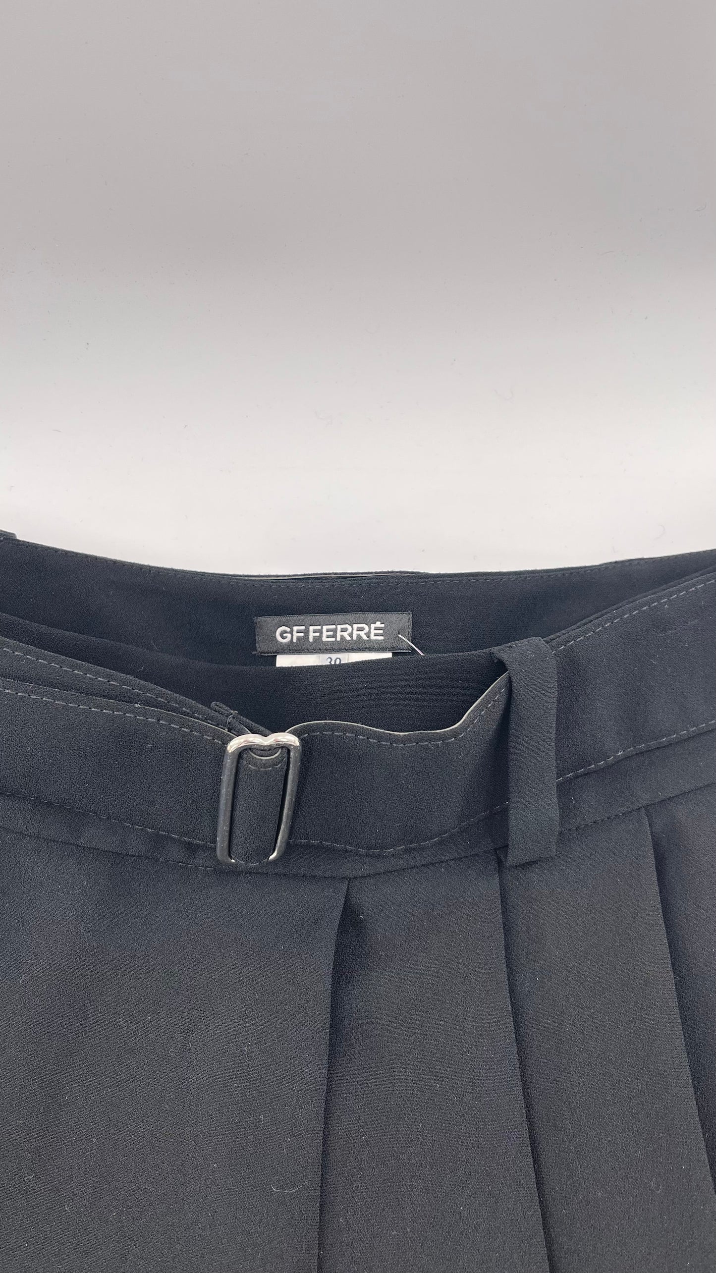 GF FERRE Gianfranco Ferre Black Pleated + Belted Mini Skirt (30/44)