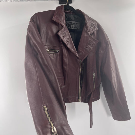 Vintage Burgundy Leather Motto Jacket (40”)