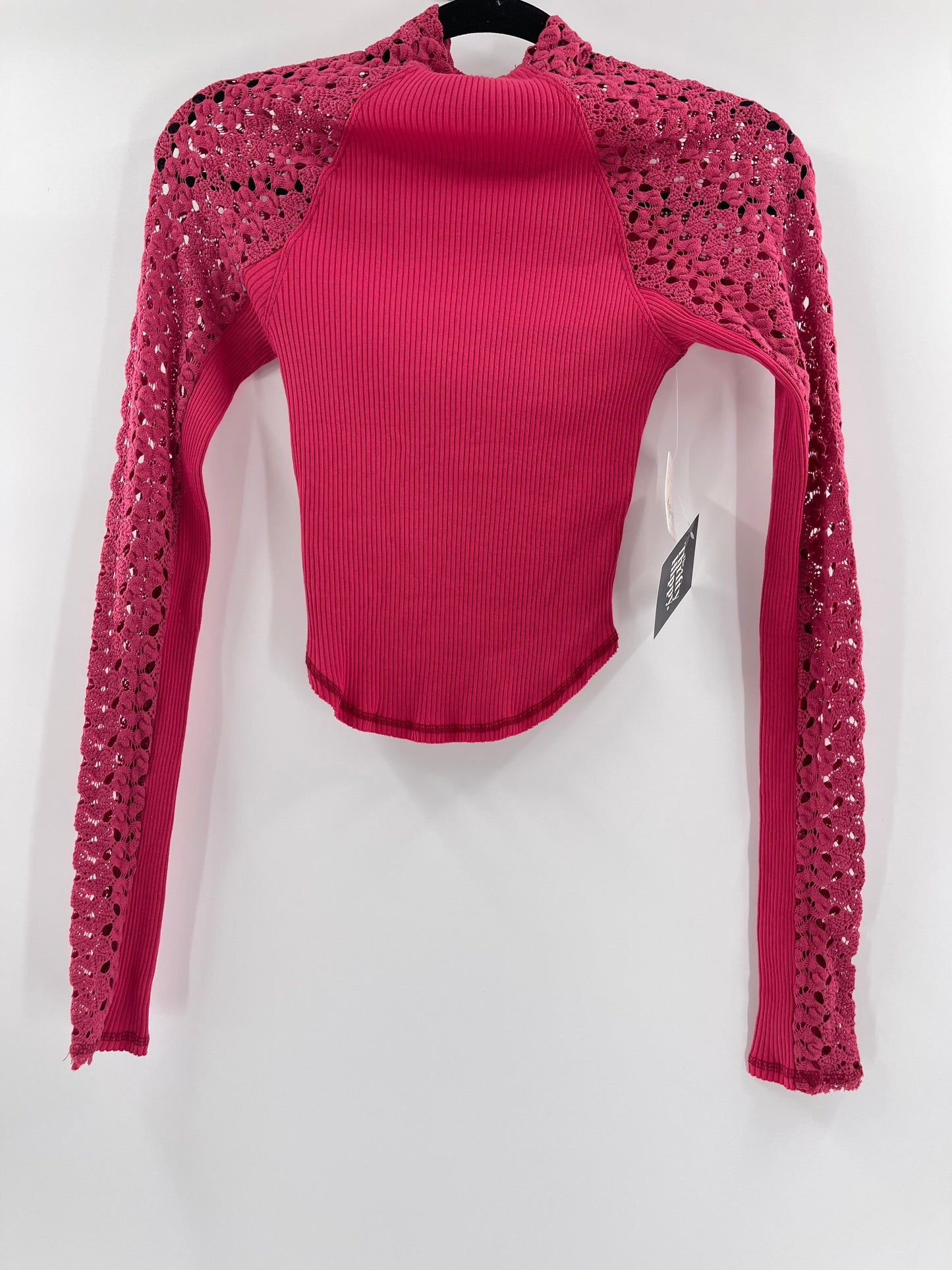 Free People Red Ribbed Knit + Lace Mock Neck (XS)