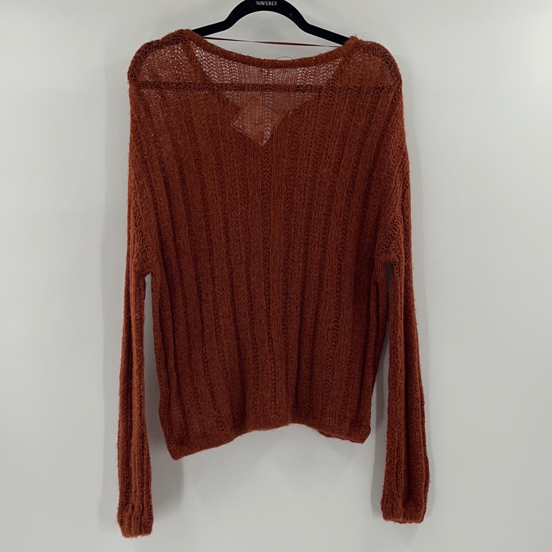 Free People Sheer Elastic Waist and Cuffs Brick Knit Sweater (Size XS)