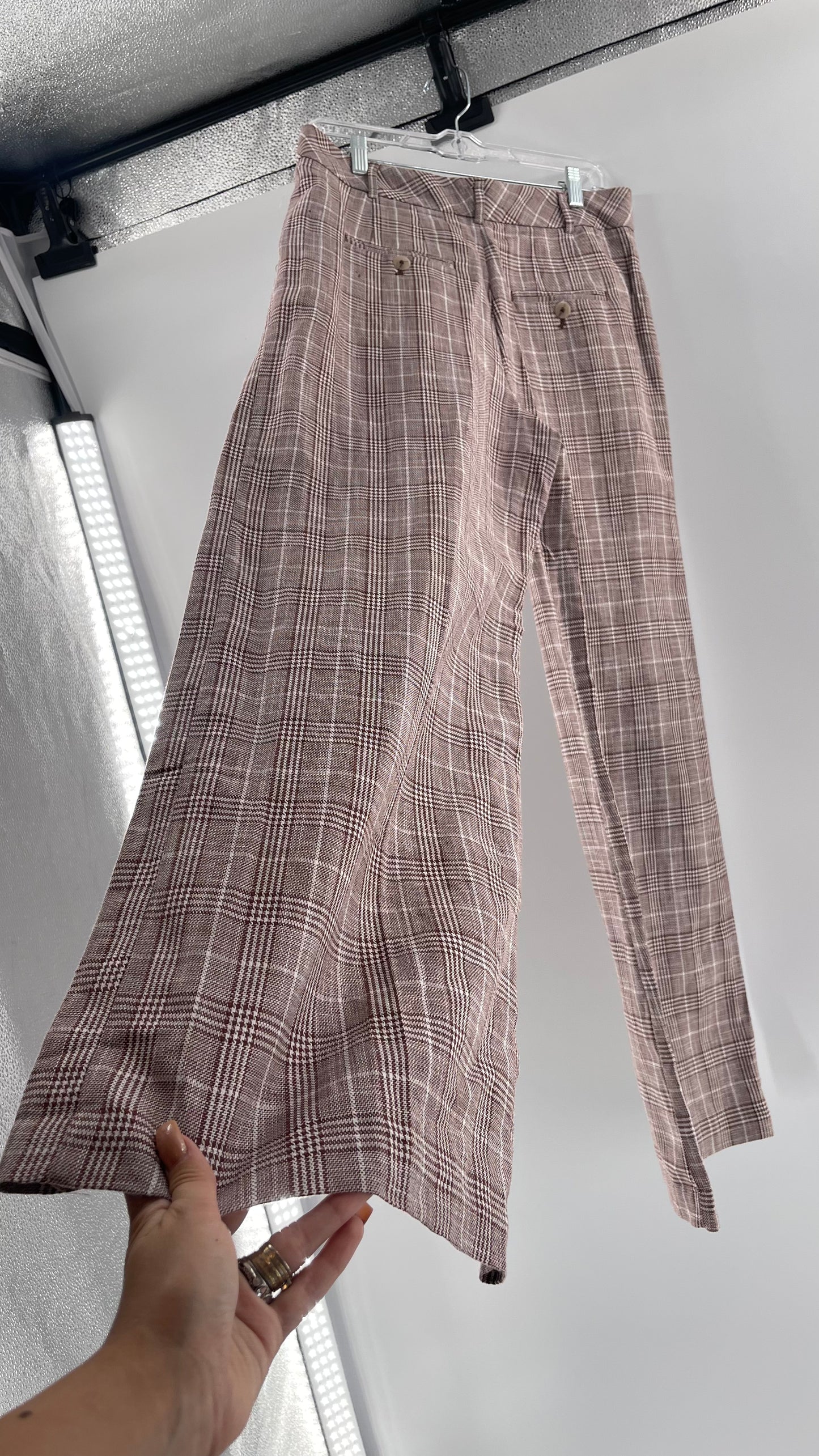 Anthropologie Maeve Brown Plaid Cotton/Linen Trouser (14)
