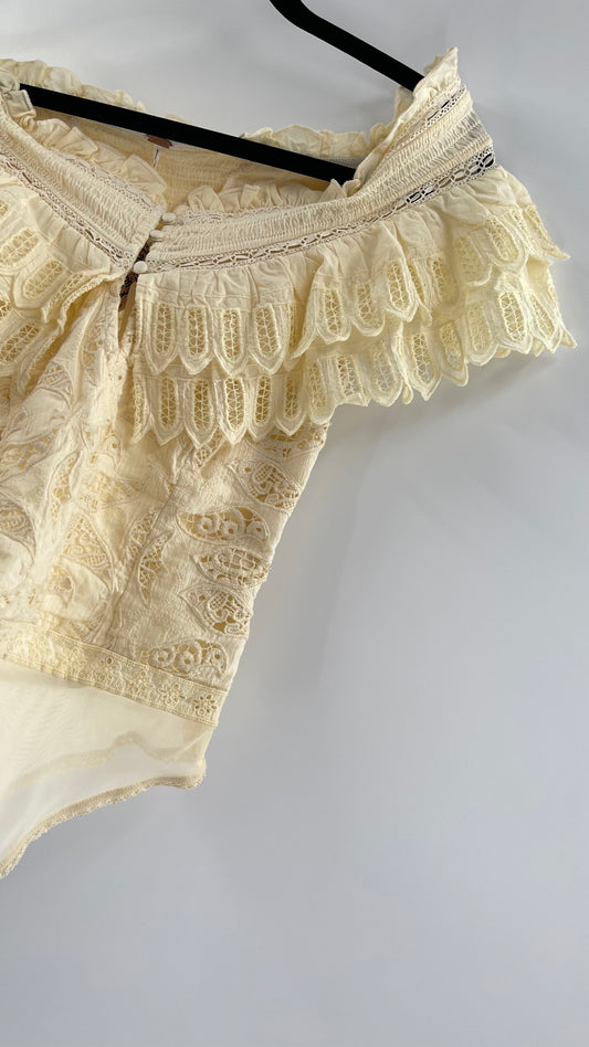 Intimately Free People Light Yellow Lace Bodysuit (XS)