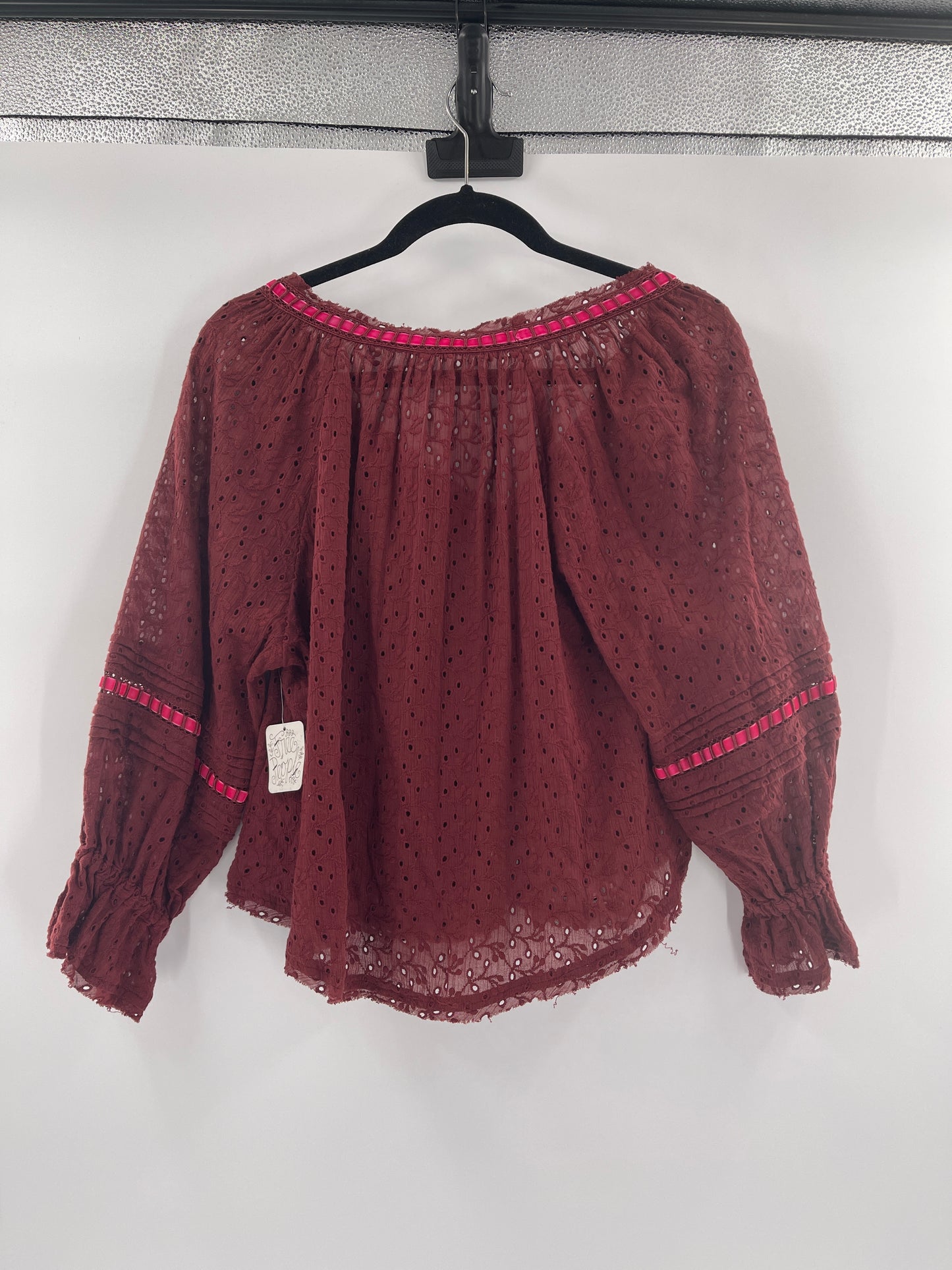 Free People Burgundy Eyelet Blouse (S)