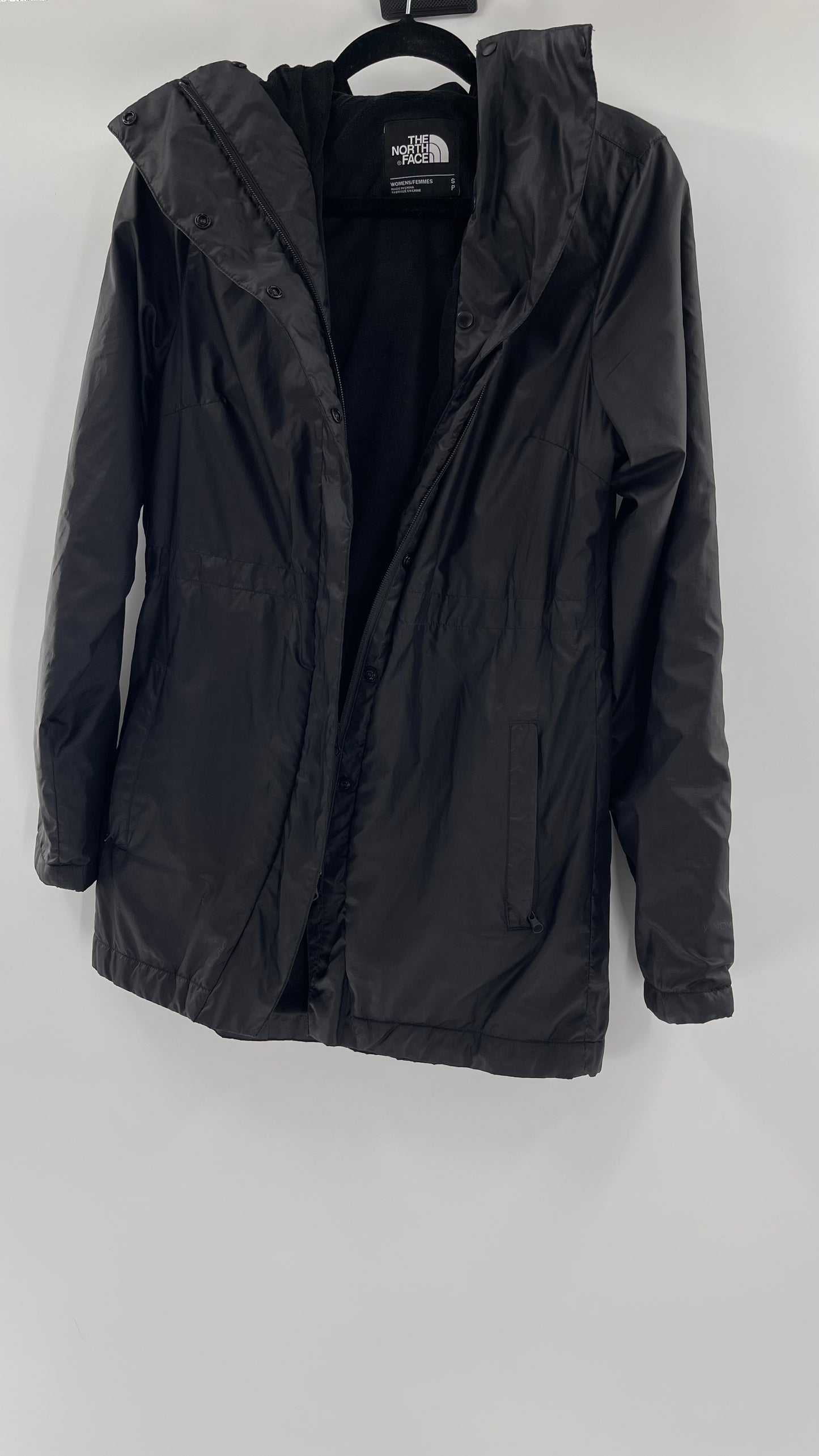 The North Face Black Nylon Front Zipper Hooded Coat - Size S