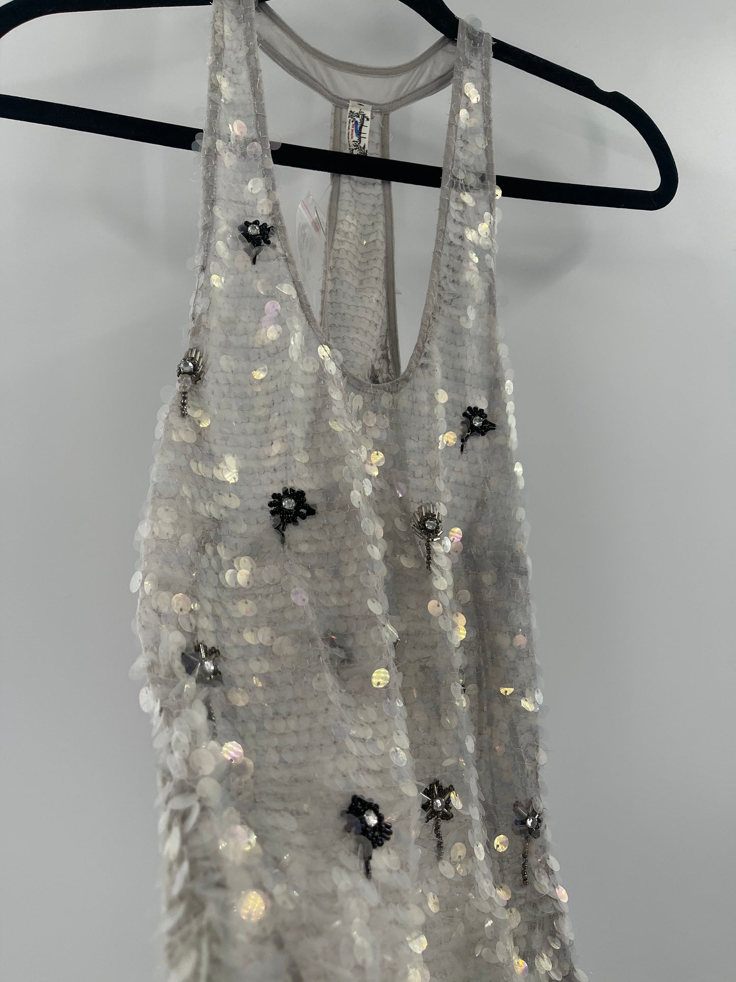 Free People Silver Beaded/Sequined Tank (S)