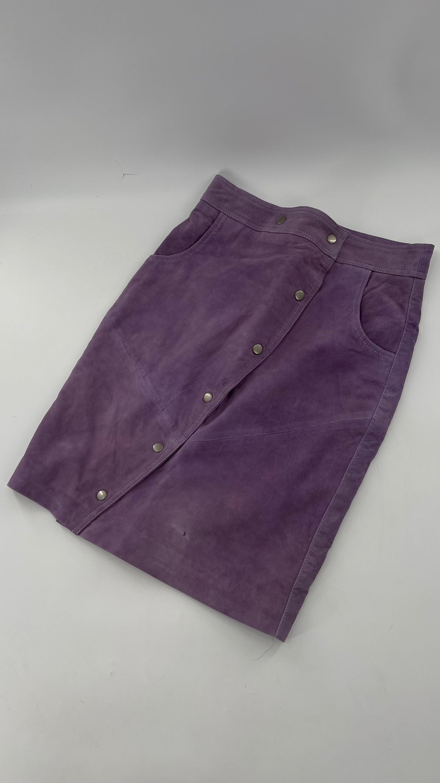 Free People Understated Purple Leather Knee Length Skirt (4)
