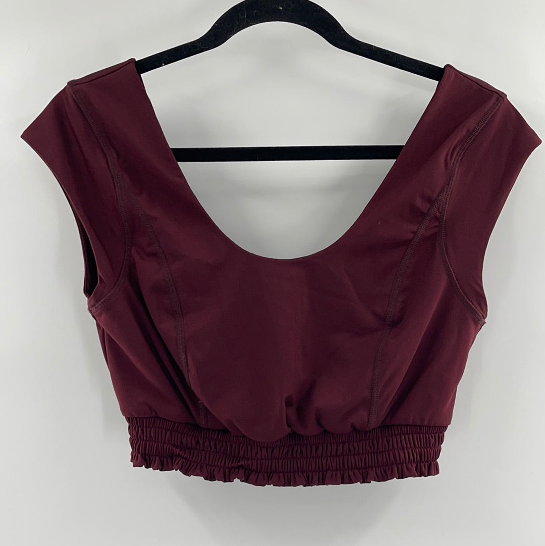 Free People Movement Cropped Short Sleeve Burgandy Top (Size M)
