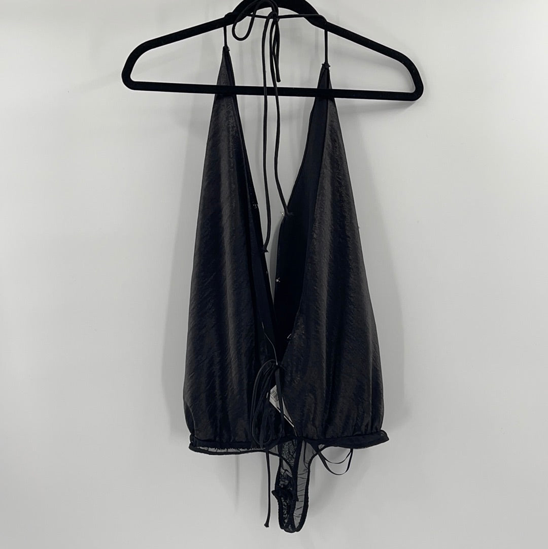 Intimately Free People Black Satin Bodysuit (L)