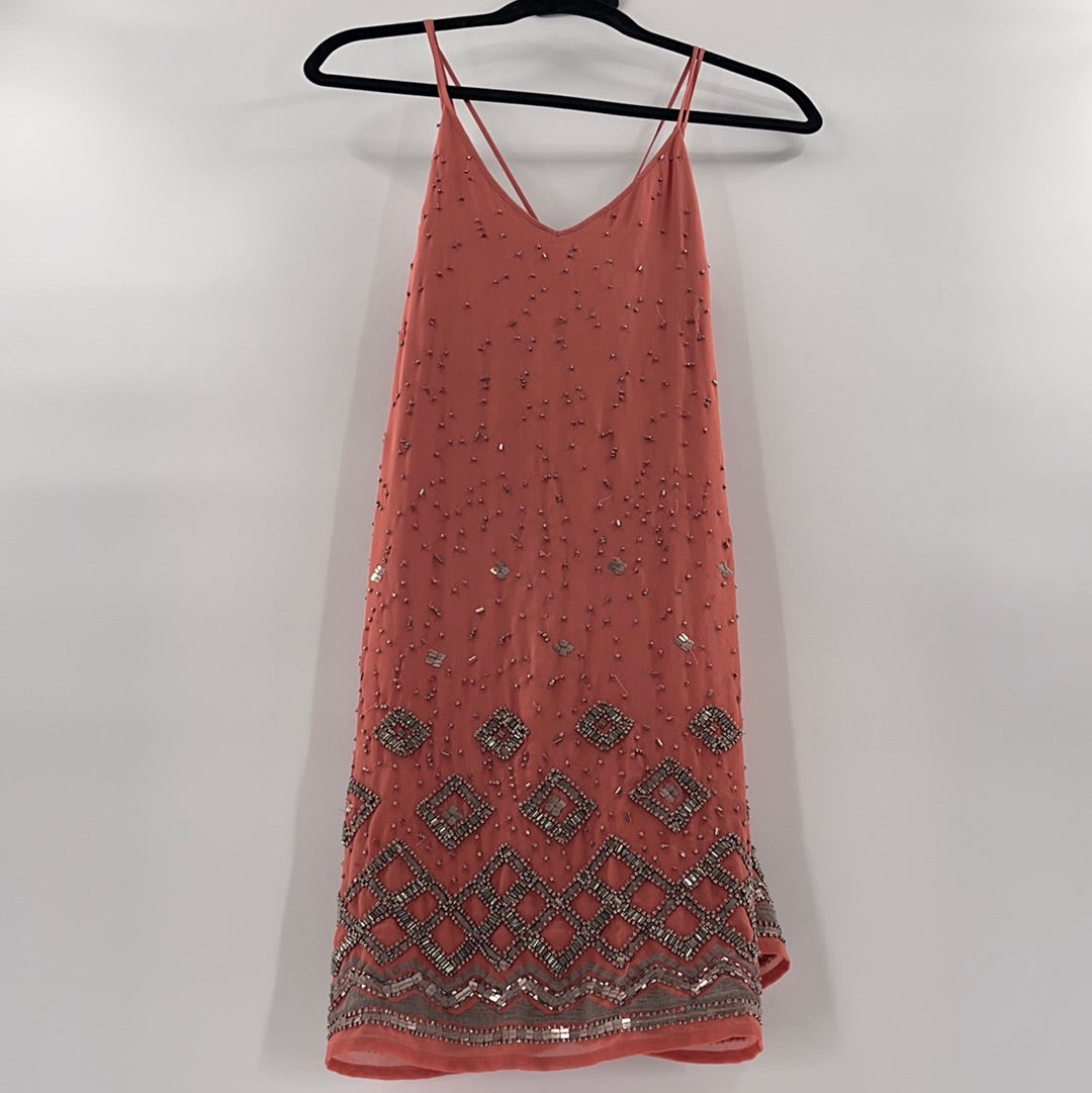 White House Black Market - Salmon Beaded Sleeveless Spaghetti Strap Mini Dress (Size XXSmall)