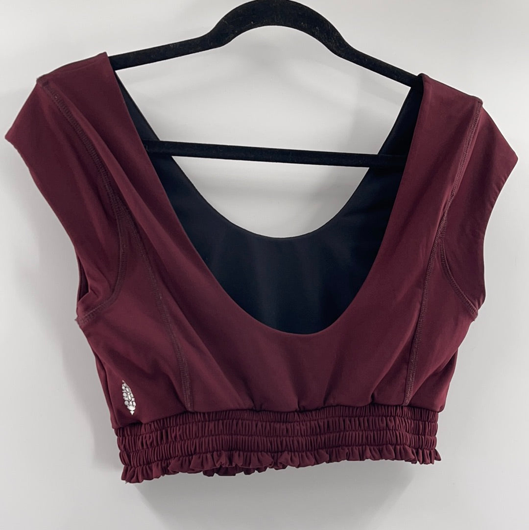 Free People Movement Cropped Short Sleeve Burgandy Top (Size M)