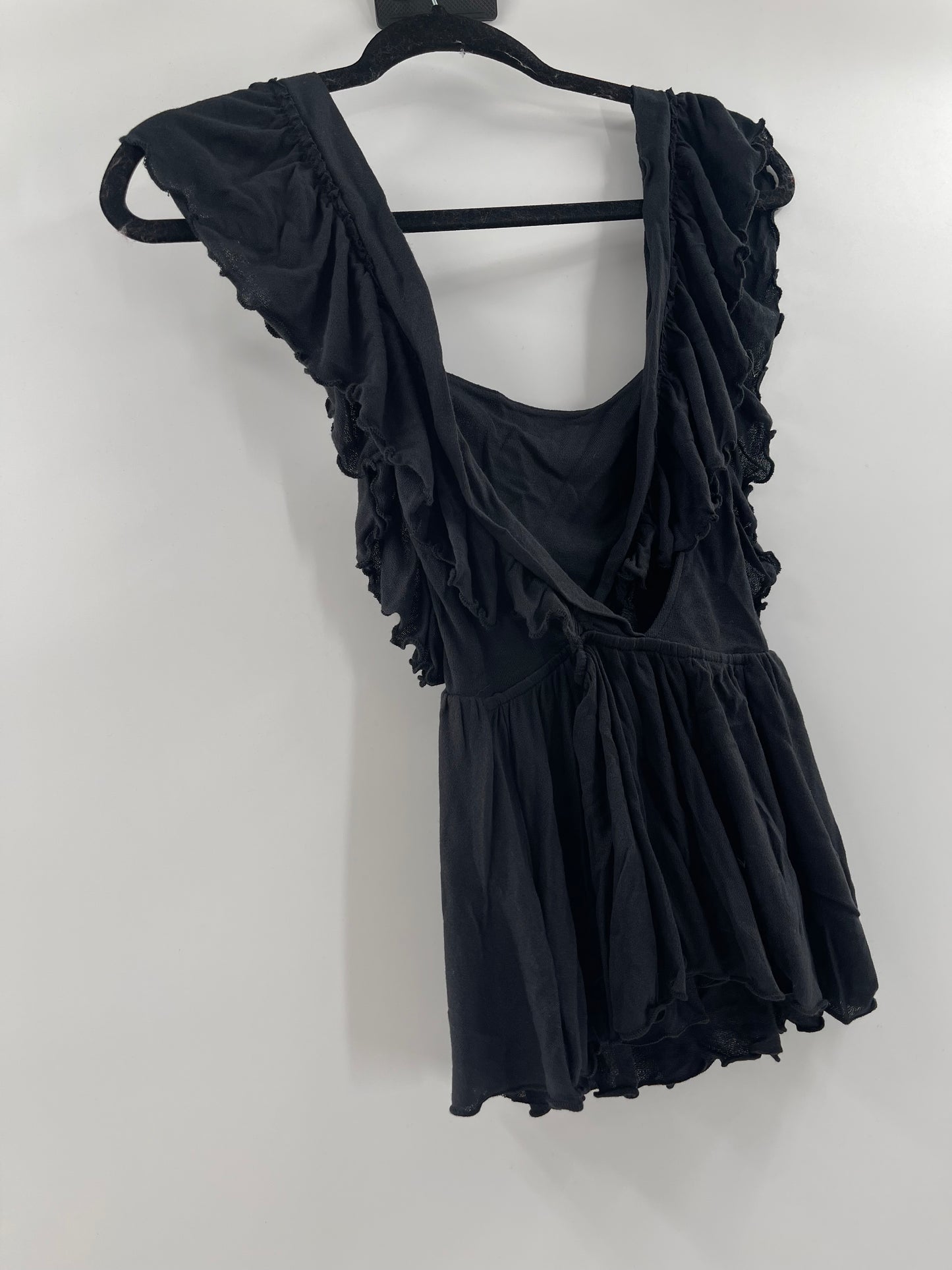 Urban Outfitters Black Ruffle Bodice + Strap Tank (XS)