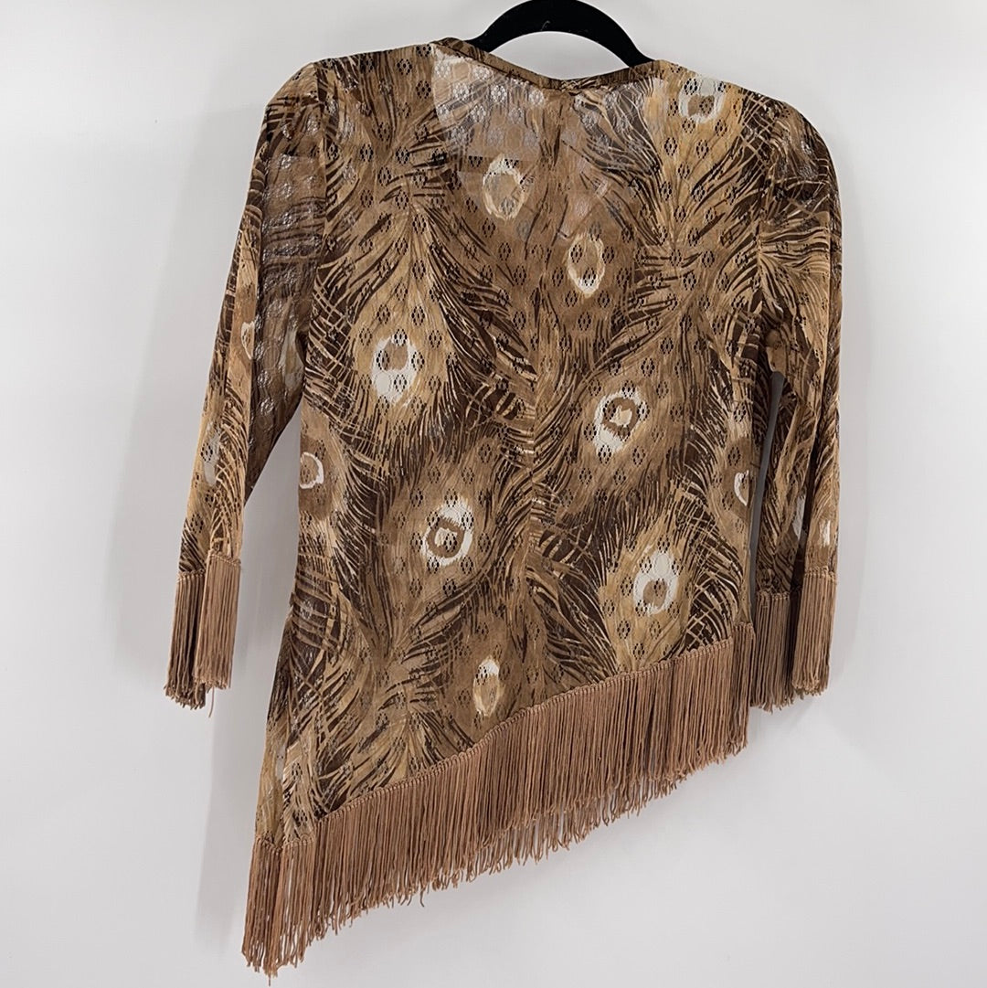 Vintage Tan Asymmetric Fringe Top (S)