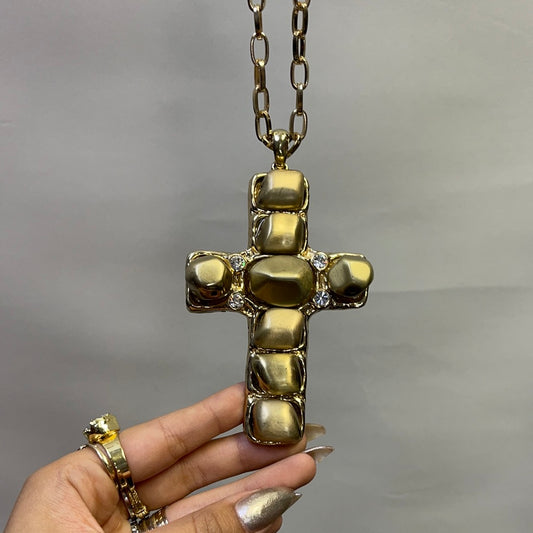 Vintage Gold Oversized Cross Necklace
