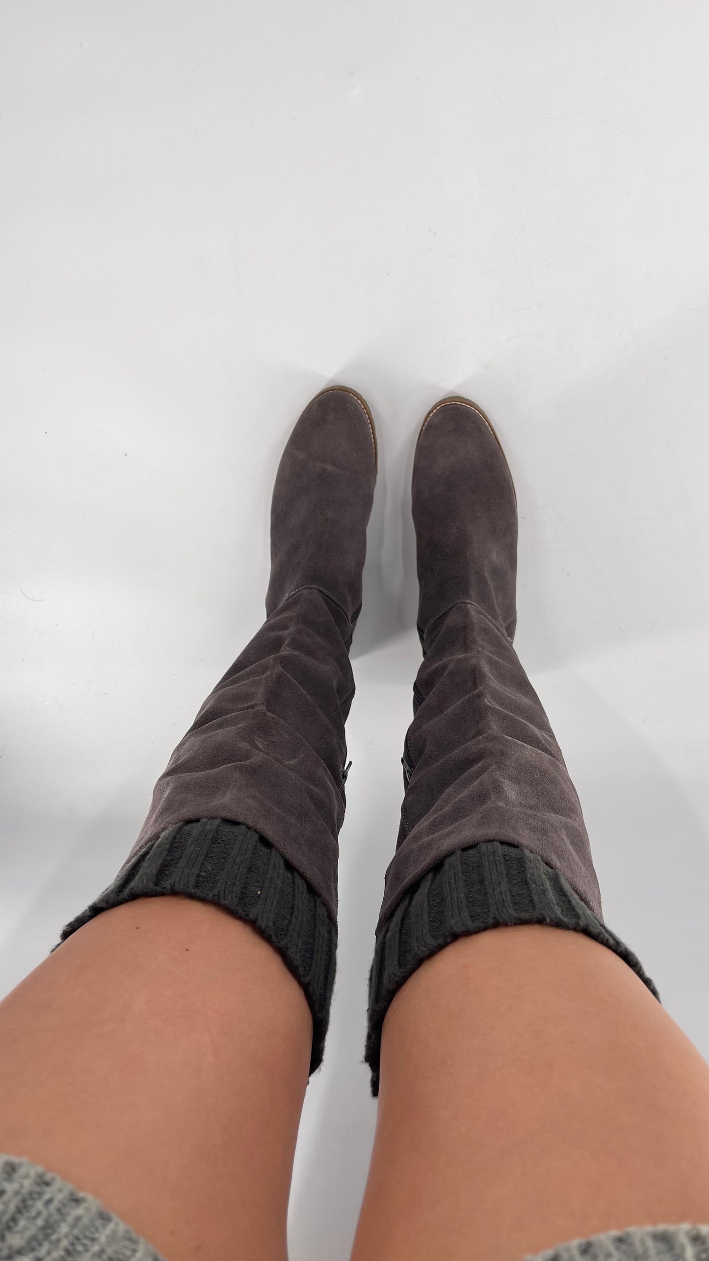 CORSO COMO Suede Knee High Boots Grey with Built in Leg Warmer (10)