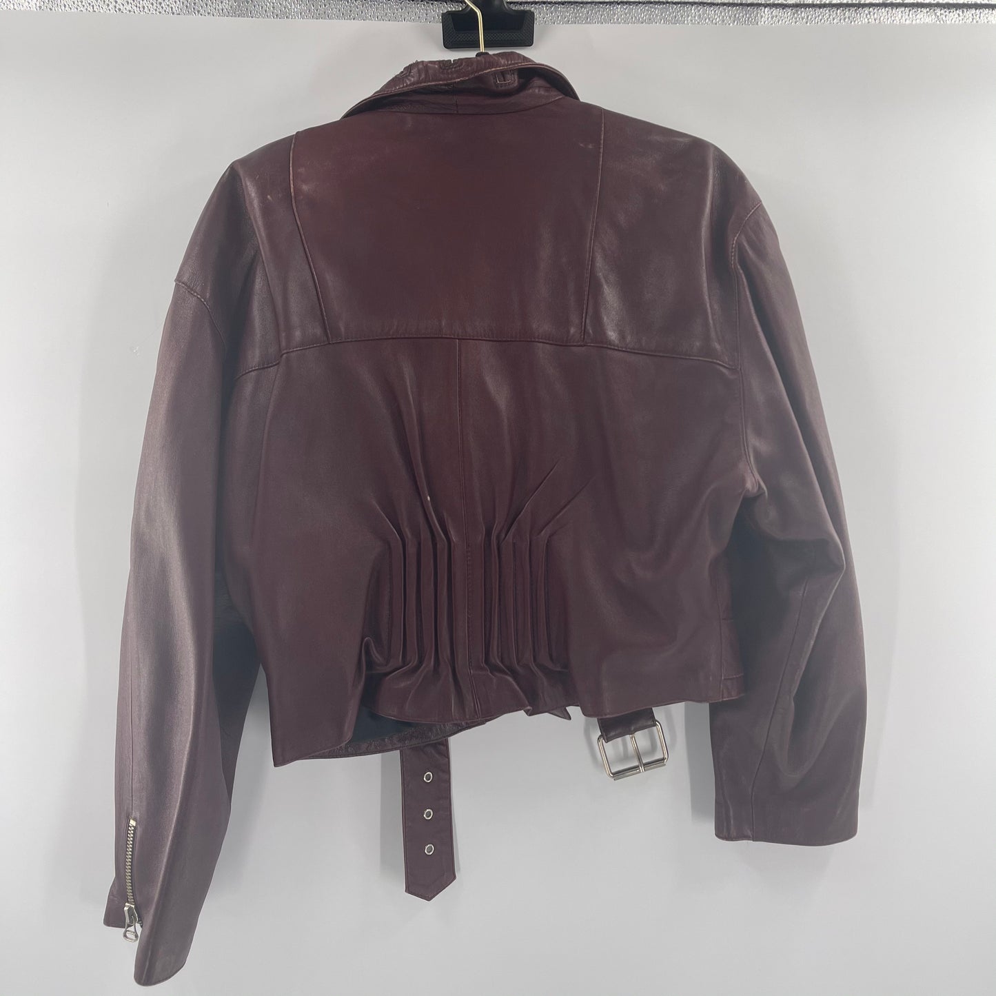 Vintage Burgundy Leather Motto Jacket (40”)