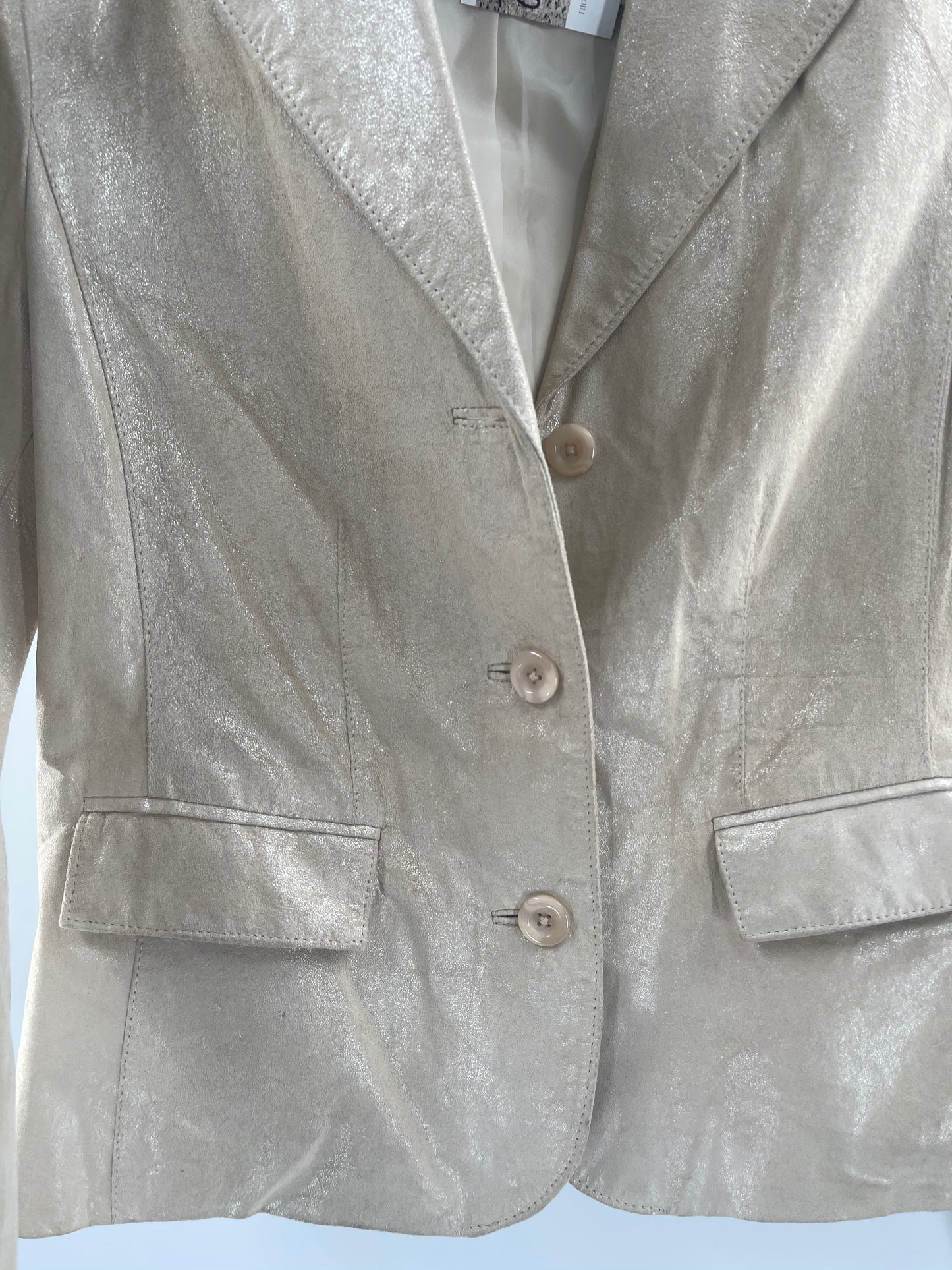 Apt.9 Metallic Cream Long Sleeve Blazer, 3 Cream Buttons and 2 Front Pockets (Size L)