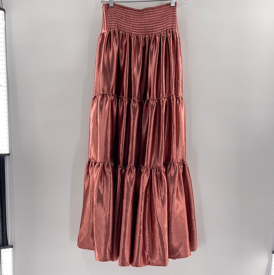 Free People Metallic Rose Elastic Band Skirt (Size XS)