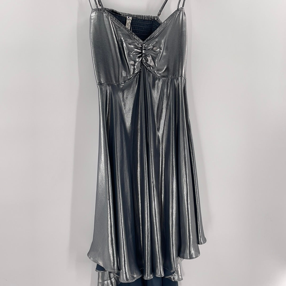 Free People Silver Molten Metal Mini Dress (XS)