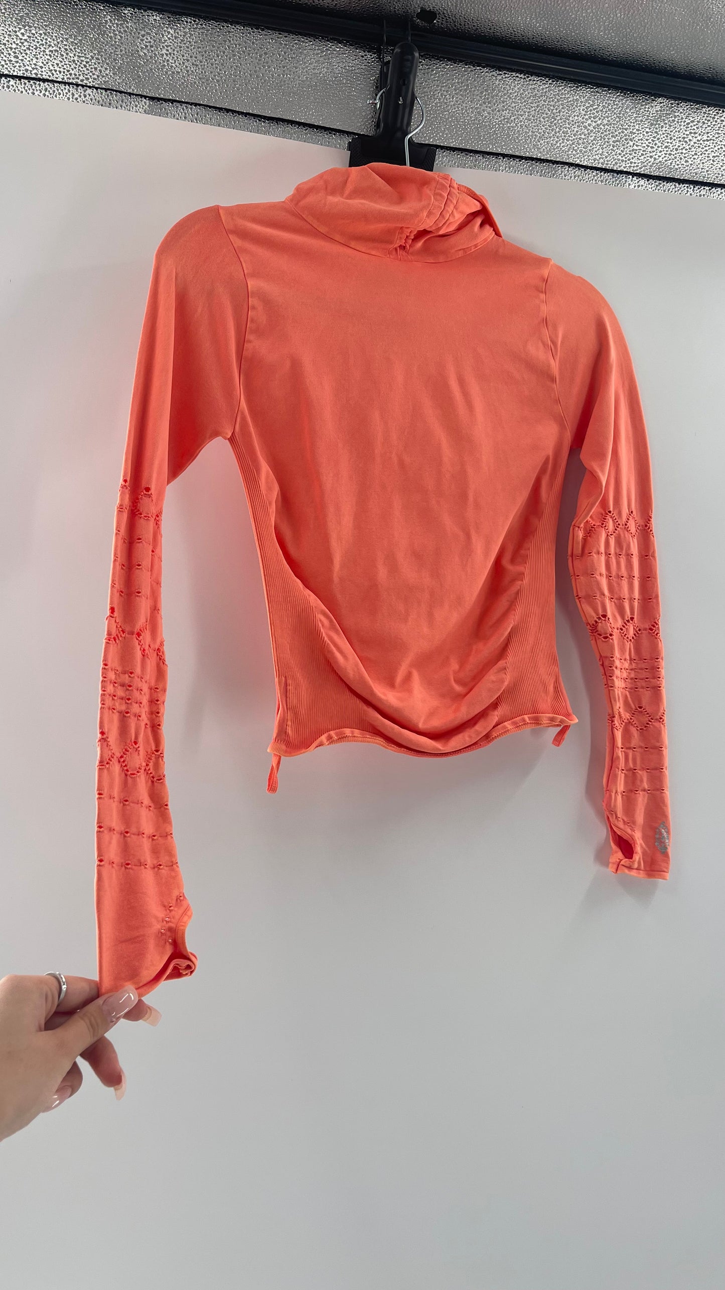 Free People MovementGood Karma Neon Orange Hooded Long Sleeve (XS/S)