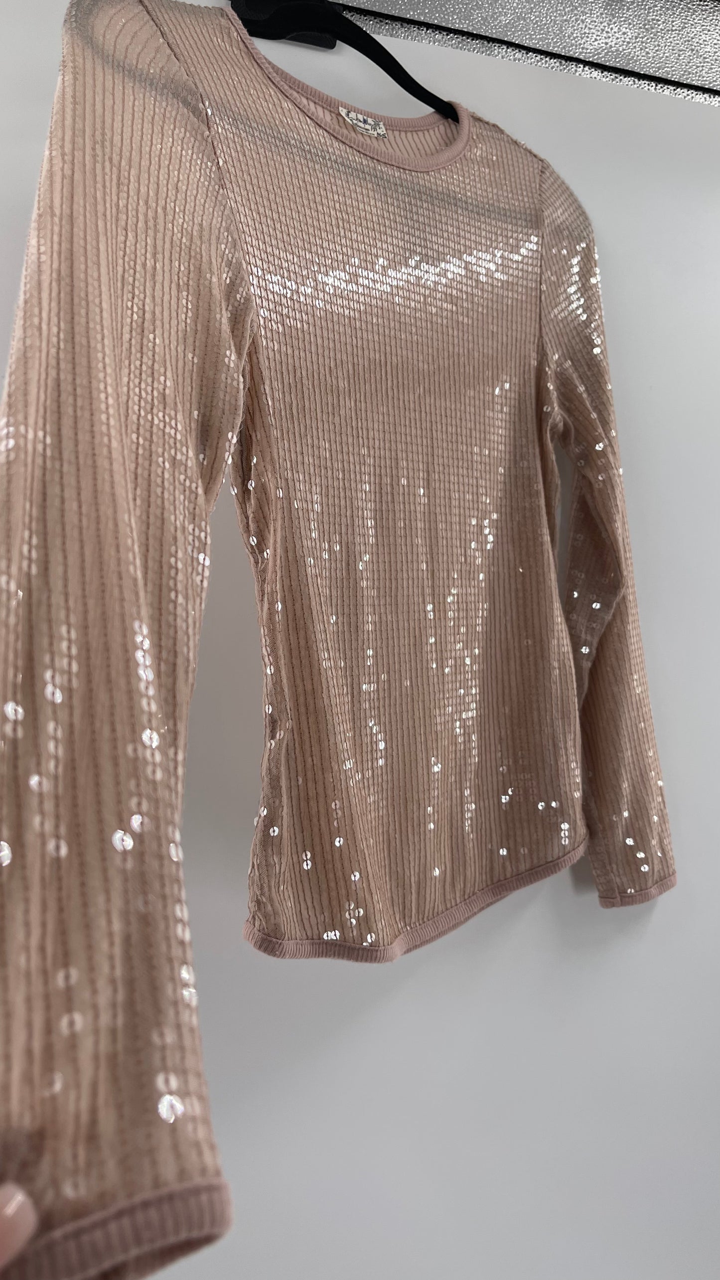 Intimately Free People Dusty Pink Sequin Long Sleeve (Small)