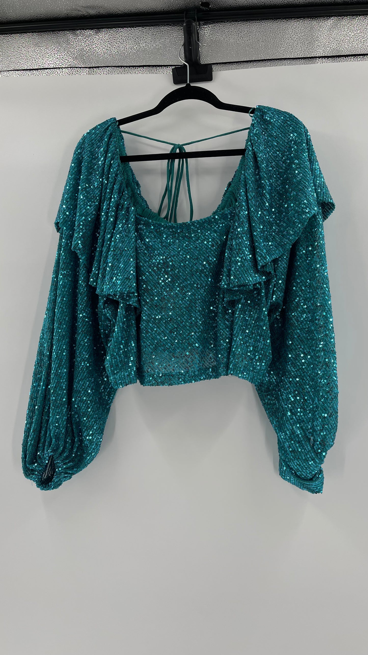 Free People Blue Sequin Long Sleeve (Small)